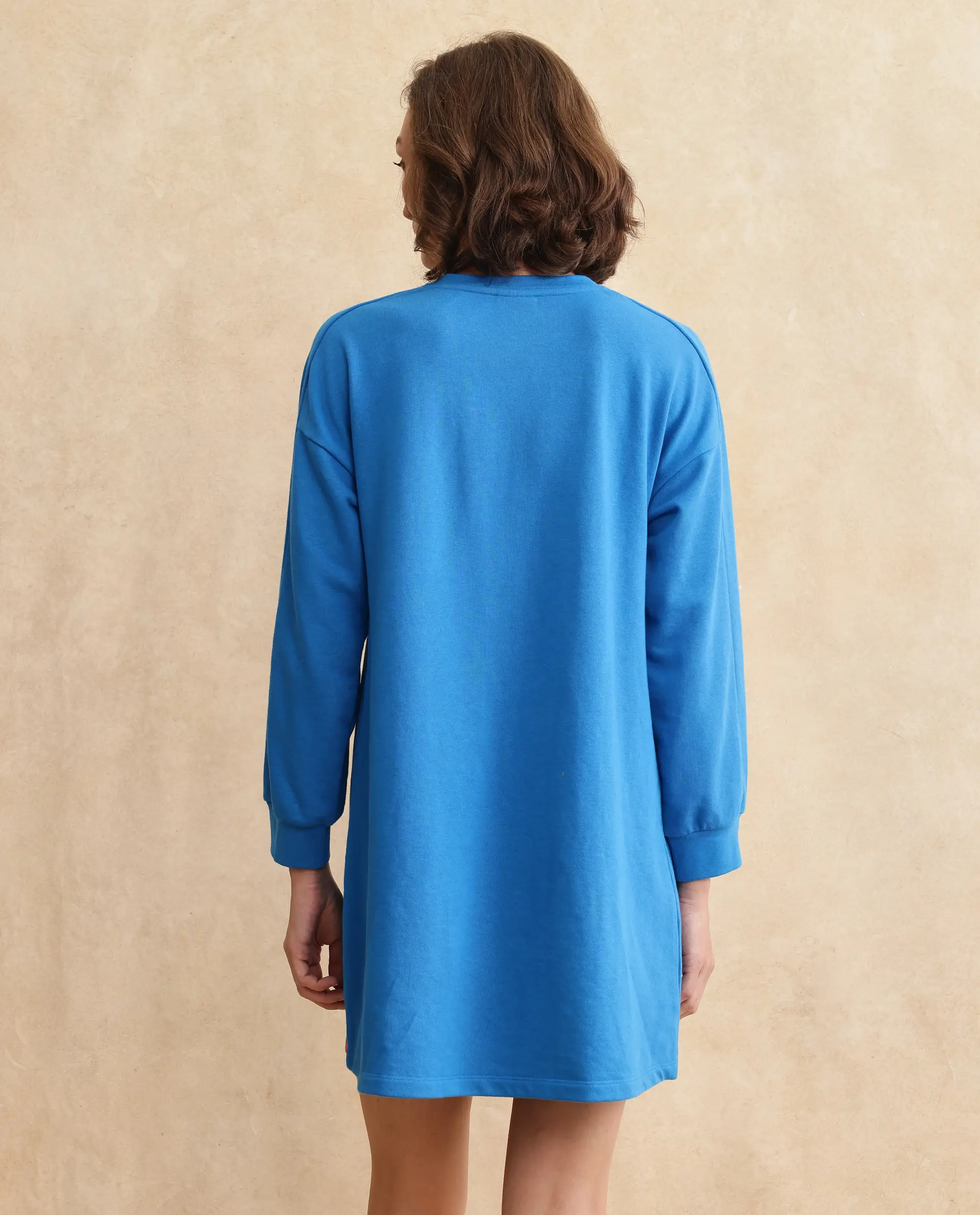 Rareism Women's Mauritz Blue Cotton Blend Crew Neck Plain Knee Length Relaxed Fit Sweatshirt - Image 8