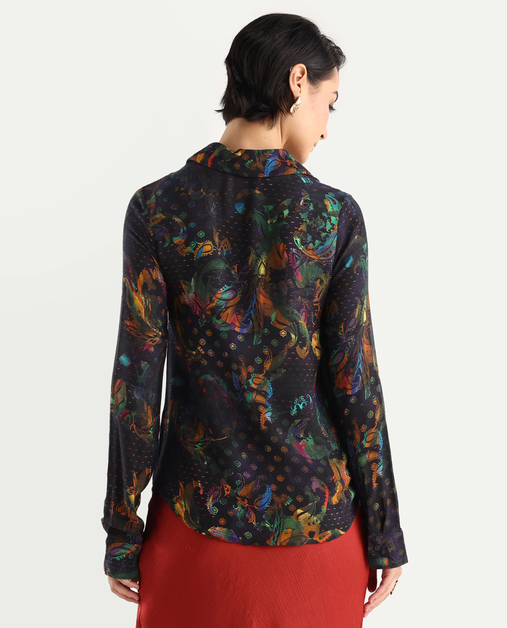 Rareism Women's Mausi Multi Rayon Drop Collar Paisley Print Cuffed Sleeve Regular Fit Shirt - Image 7