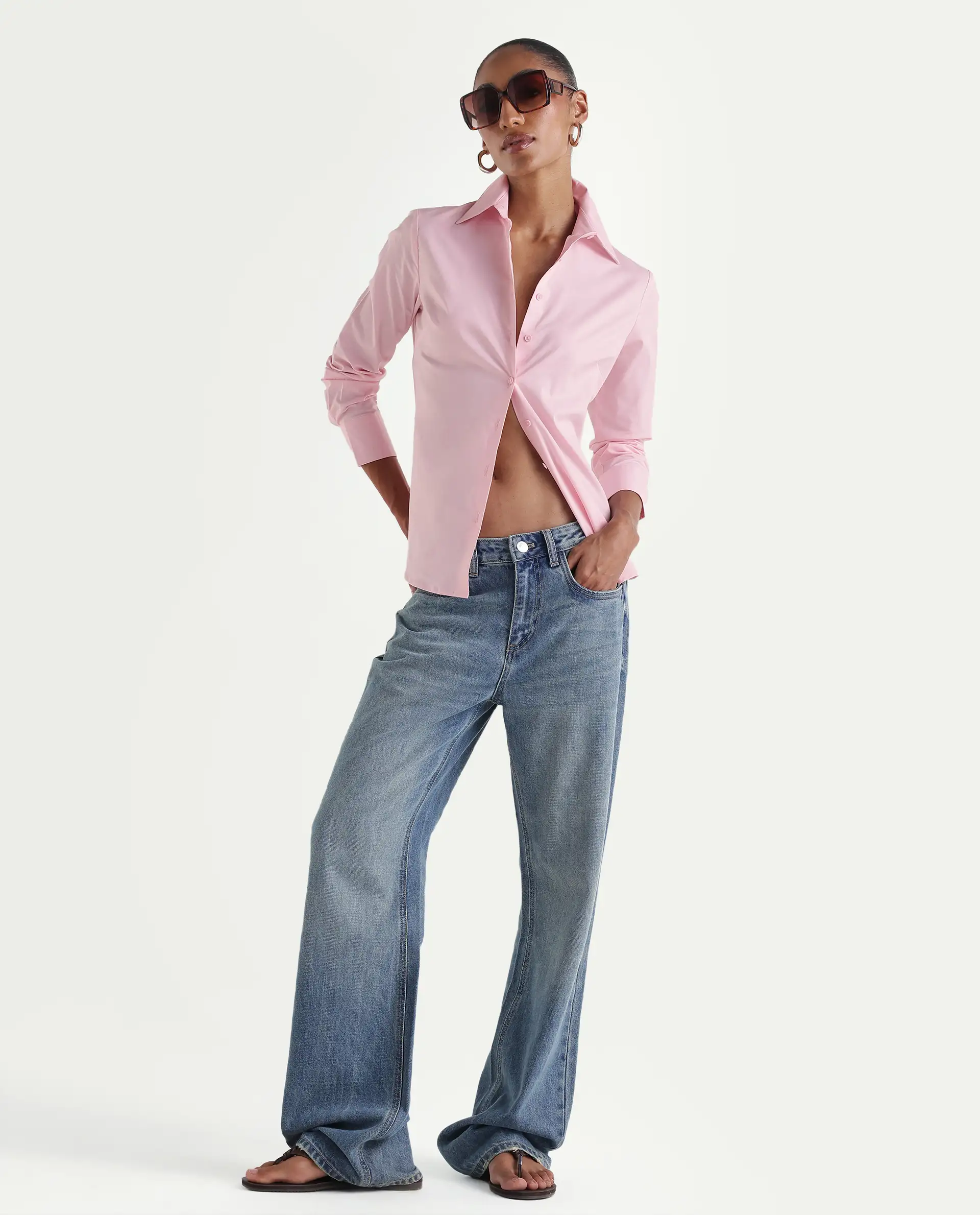 Rareism Women's Maven Pink Cotton Blend Spread Collar Fitted Plain Shirt - Image 2