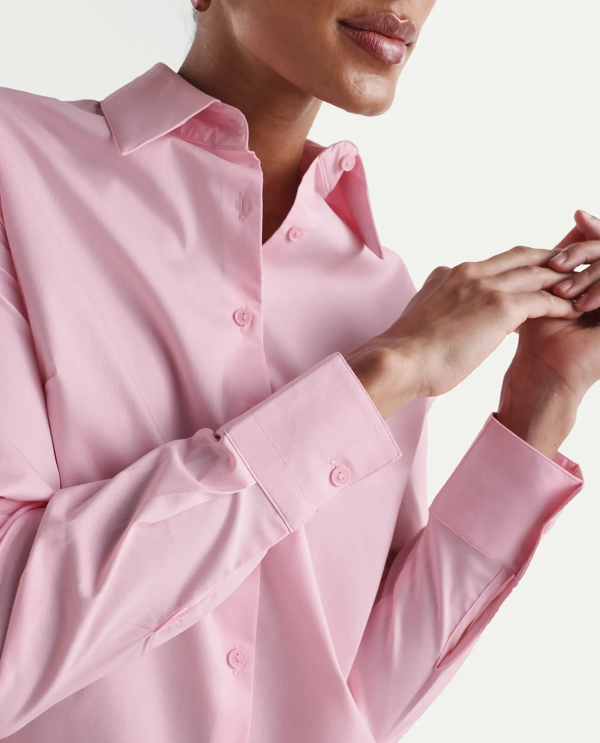 Rareism Women's Maven Pink Cotton Blend Spread Collar Fitted Plain Shirt - Image 4