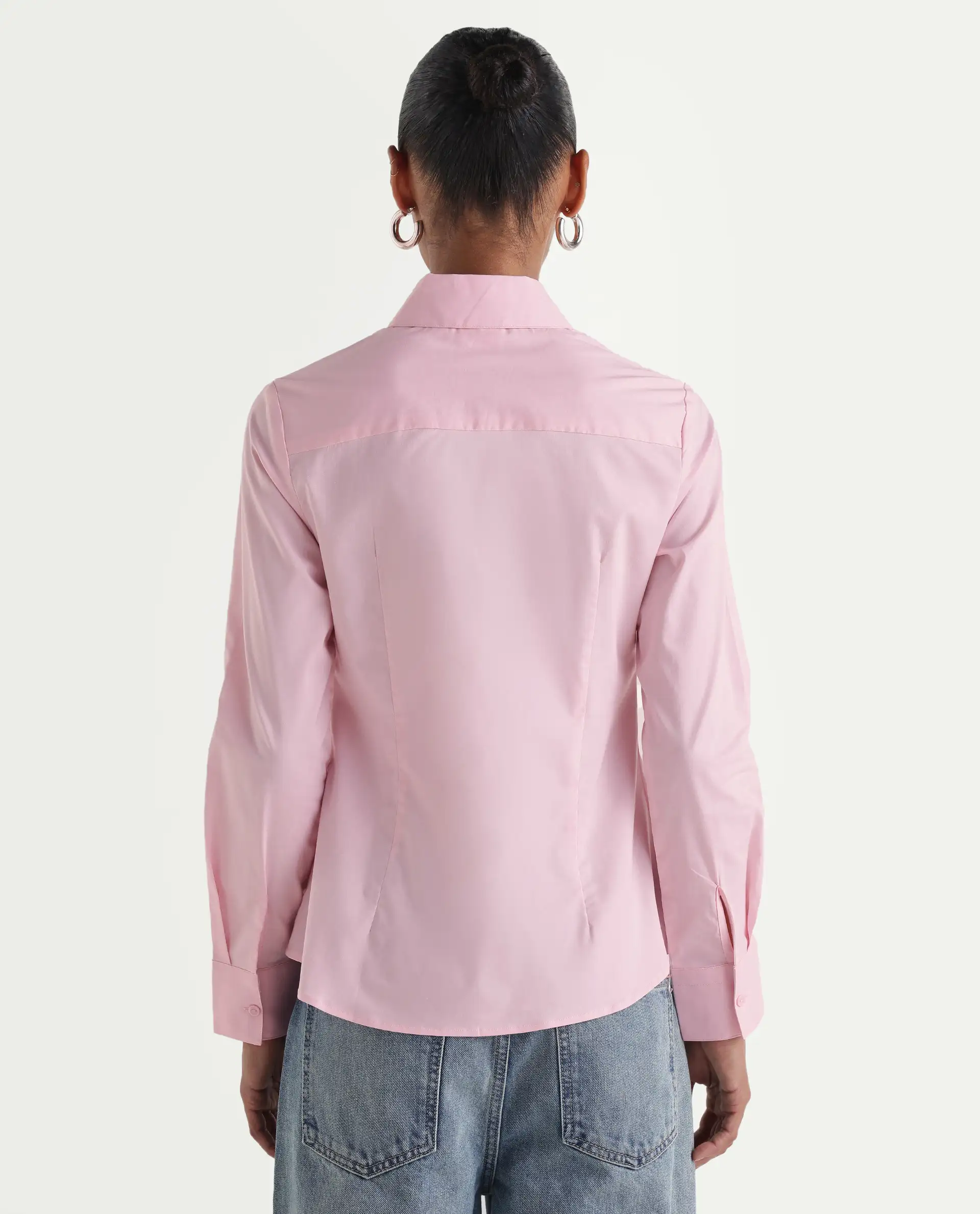 Rareism Women's Maven Pink Cotton Blend Spread Collar Fitted Plain Shirt - Image 7
