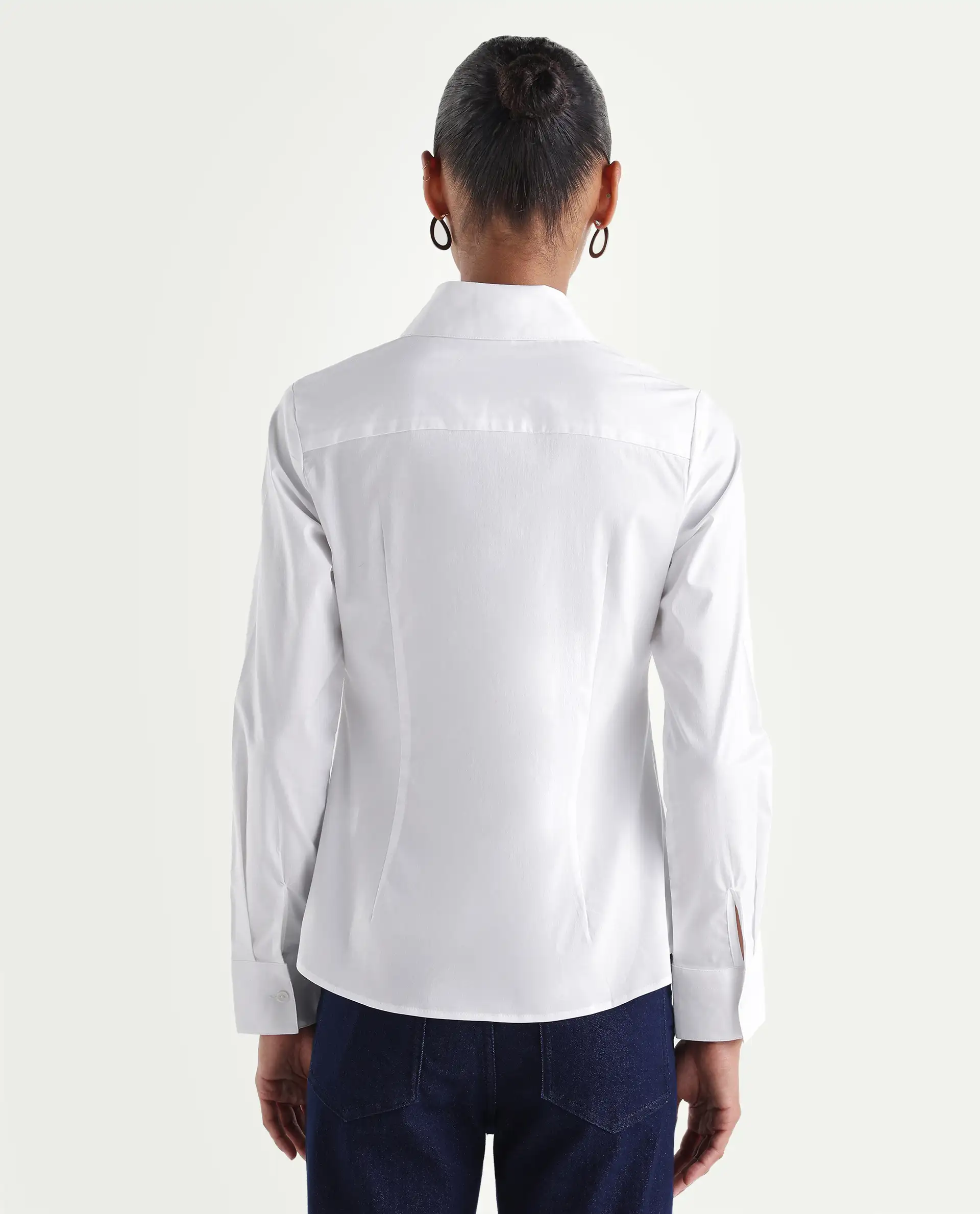 Rareism Women's Maven White Cotton Blend Spread Collar Fitted Plain Shirt - Image 7
