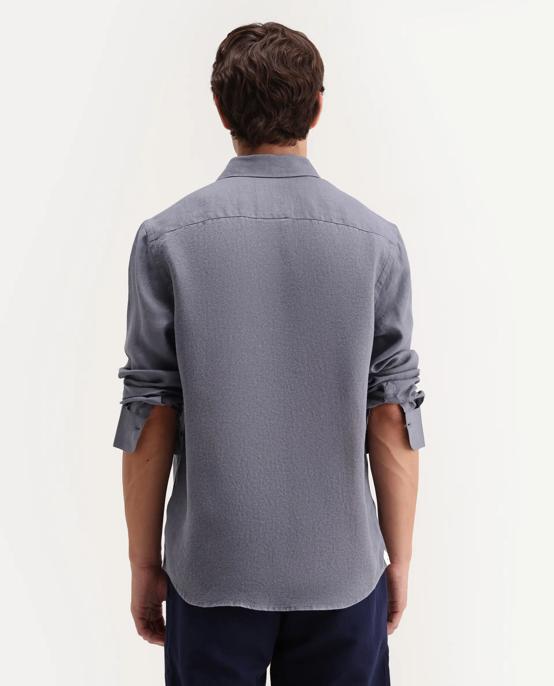Rare Rabbit Men's Mavi-Aw26 Dusky Grey 100% Linen Spread Collar Regular Plain Shirt - Image 7