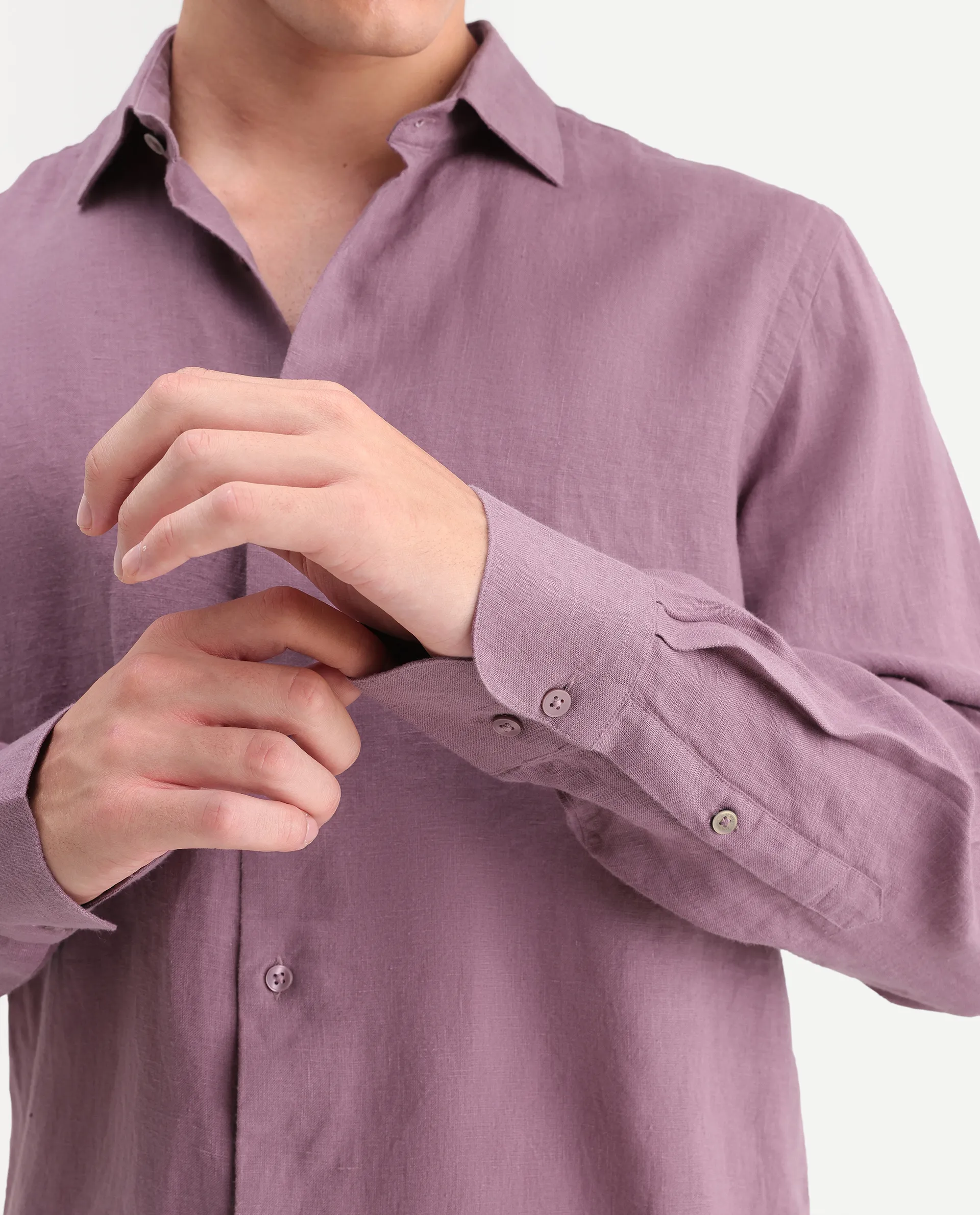 Rare Rabbit Men's Mavi-Aw26 Dusky Pink 100% Linen Spread Collar Regular Plain Shirt - Image 3