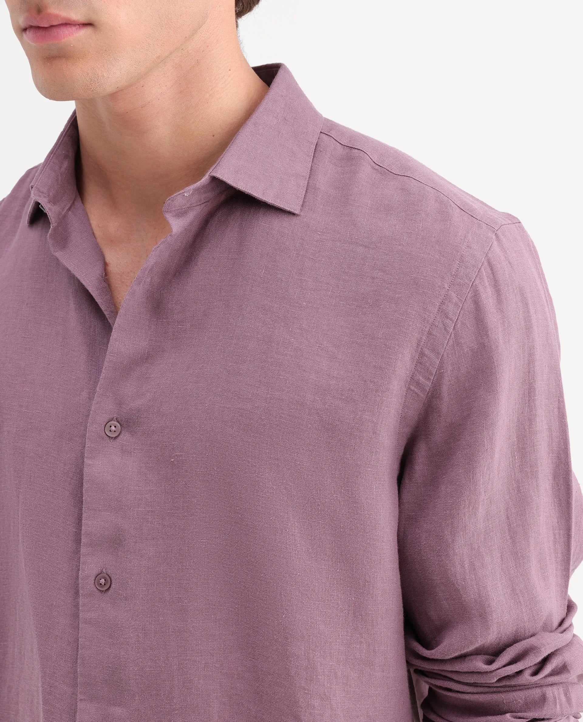 Rare Rabbit Men's Mavi-Aw26 Dusky Pink 100% Linen Spread Collar Regular Plain Shirt - Image 7