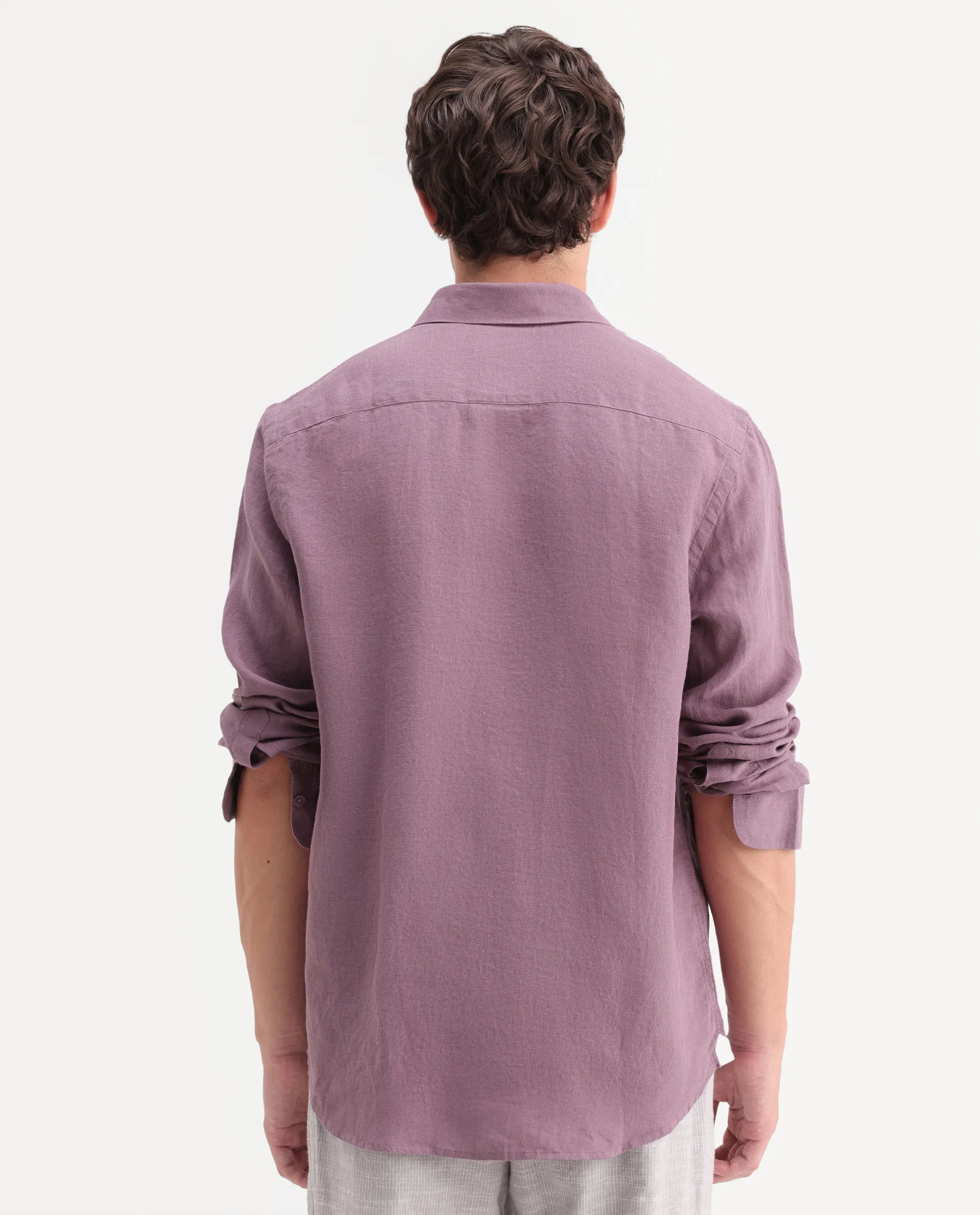 Rare Rabbit Men's Mavi-Aw26 Dusky Pink 100% Linen Spread Collar Regular Plain Shirt - Image 8