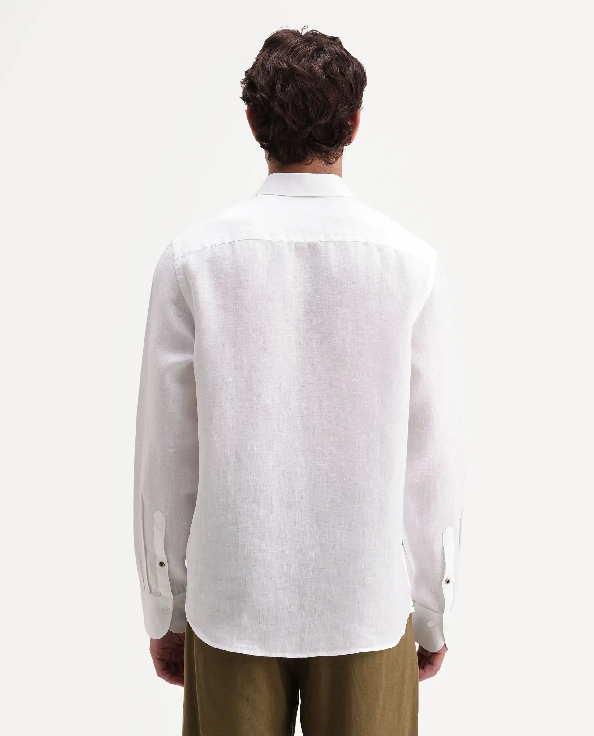 Rare Rabbit Men's Mavi-Aw26 White 100% Linen Spread Collar Regular Plain Shirt - Image 8