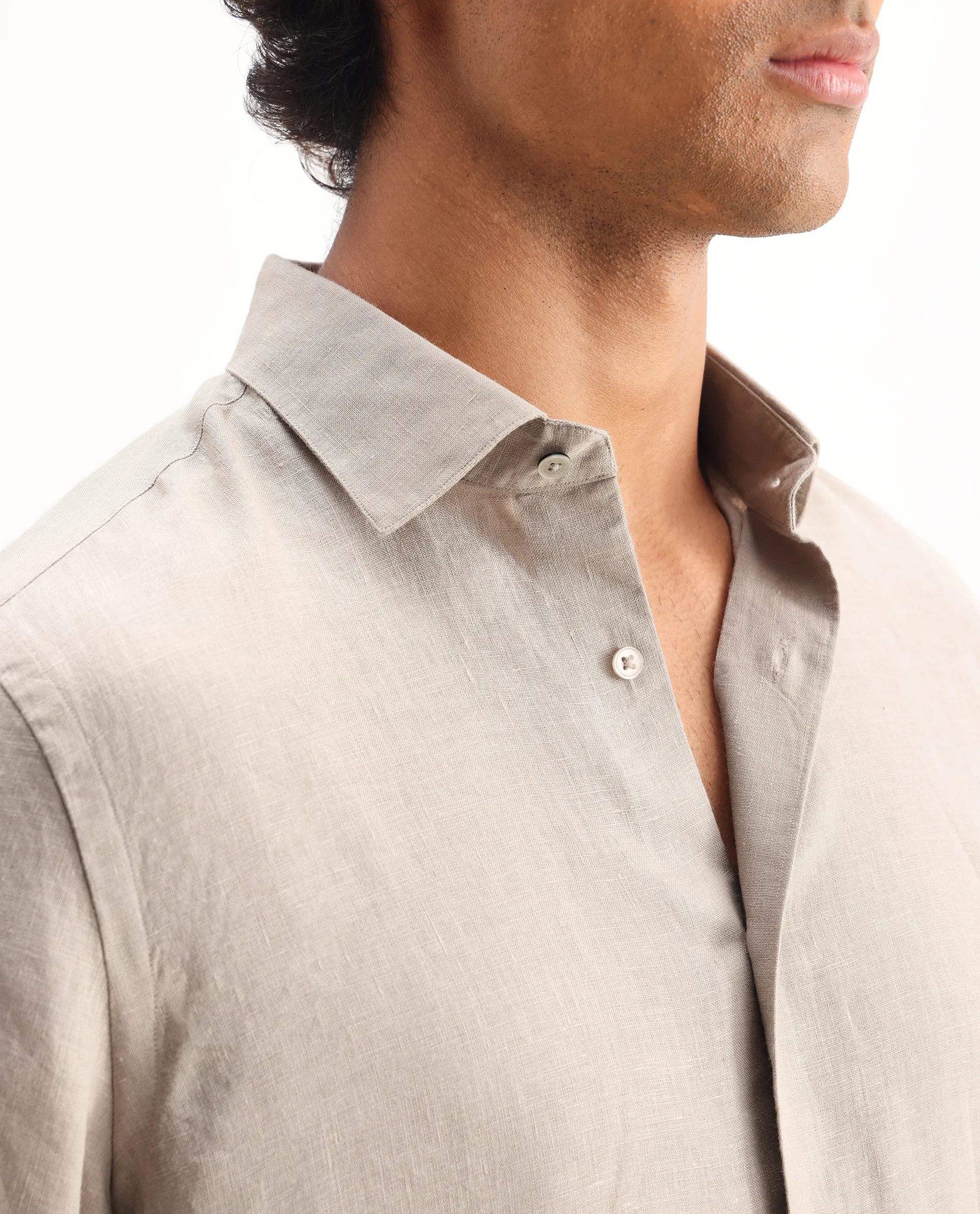 Rare Rabbit Men's Mavi Beige Linen Plain Regular Fit Full Sleeve Collared Shirt - Image 3