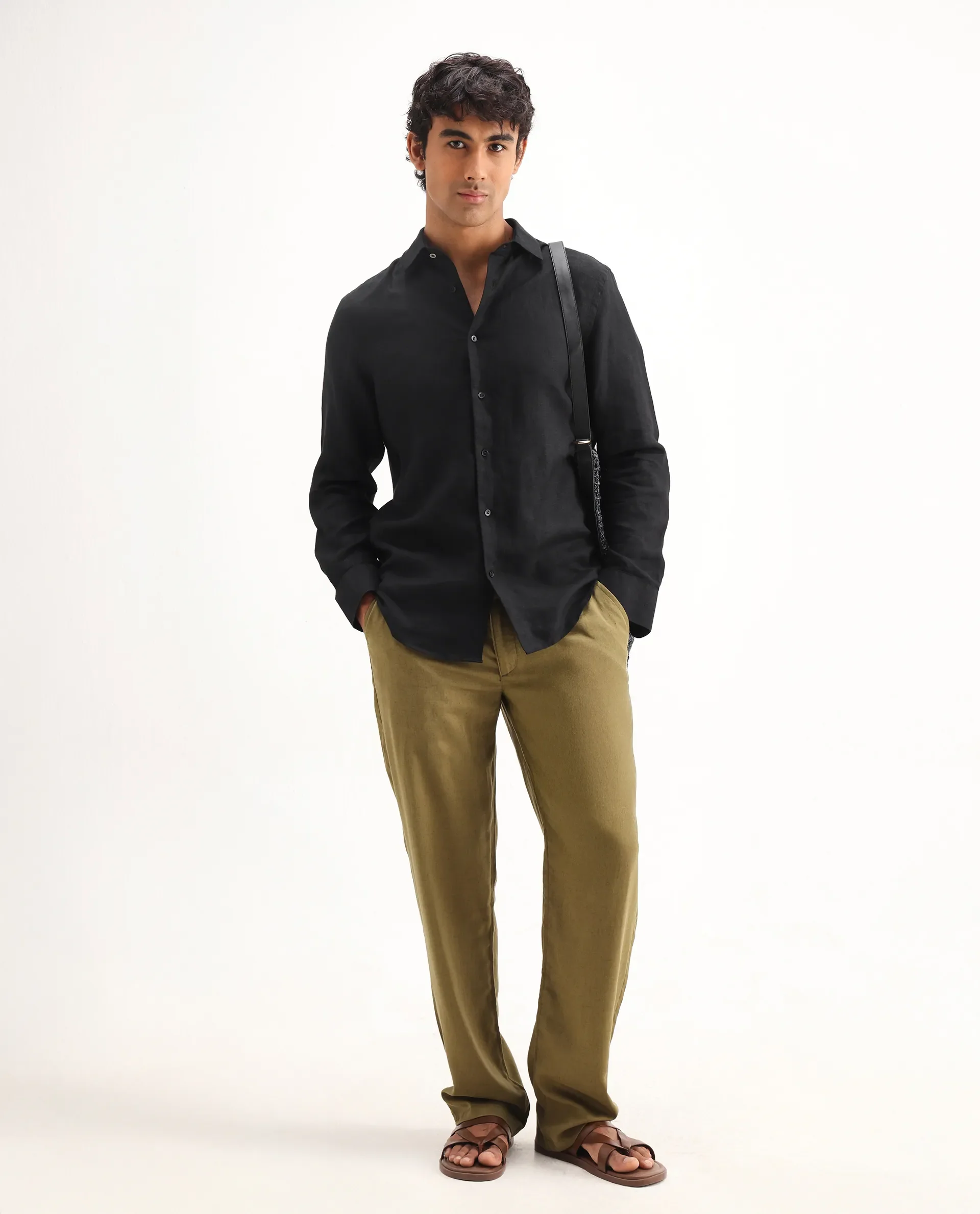 Rare Rabbit Men's Mavi Black Linen Plain Regular Fit Full Sleeve Collared Shirt - Image 2