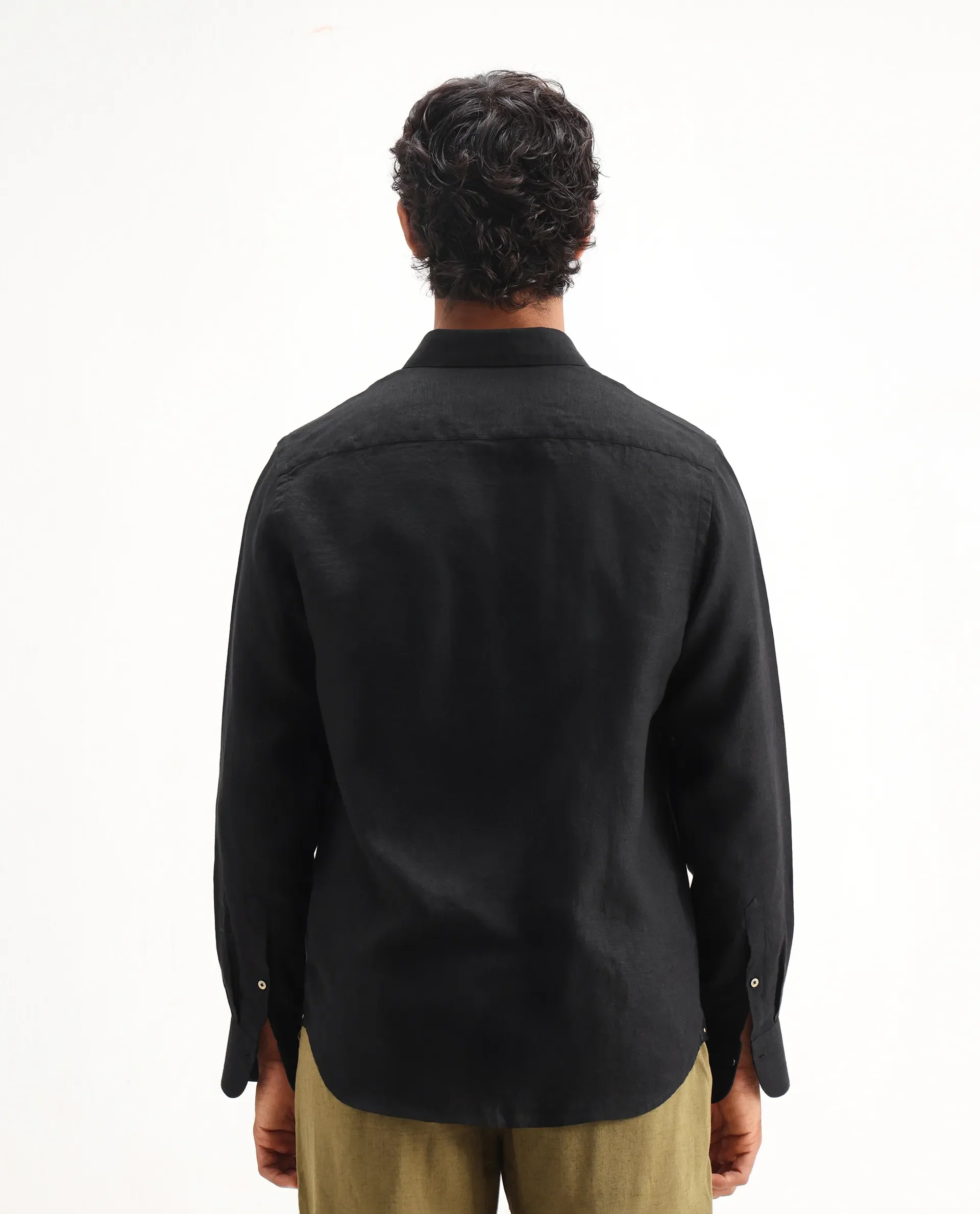 Rare Rabbit Men's Mavi Black Linen Plain Regular Fit Full Sleeve Collared Shirt - Image 7