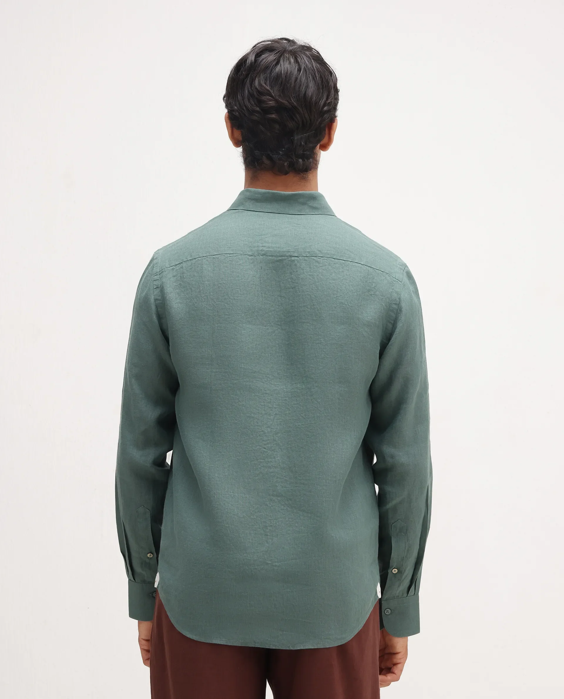 Rare Rabbit Men's Mavi Dusky Green Linen Plain Regular Fit Full Sleeve Collared Shirt - Image 7