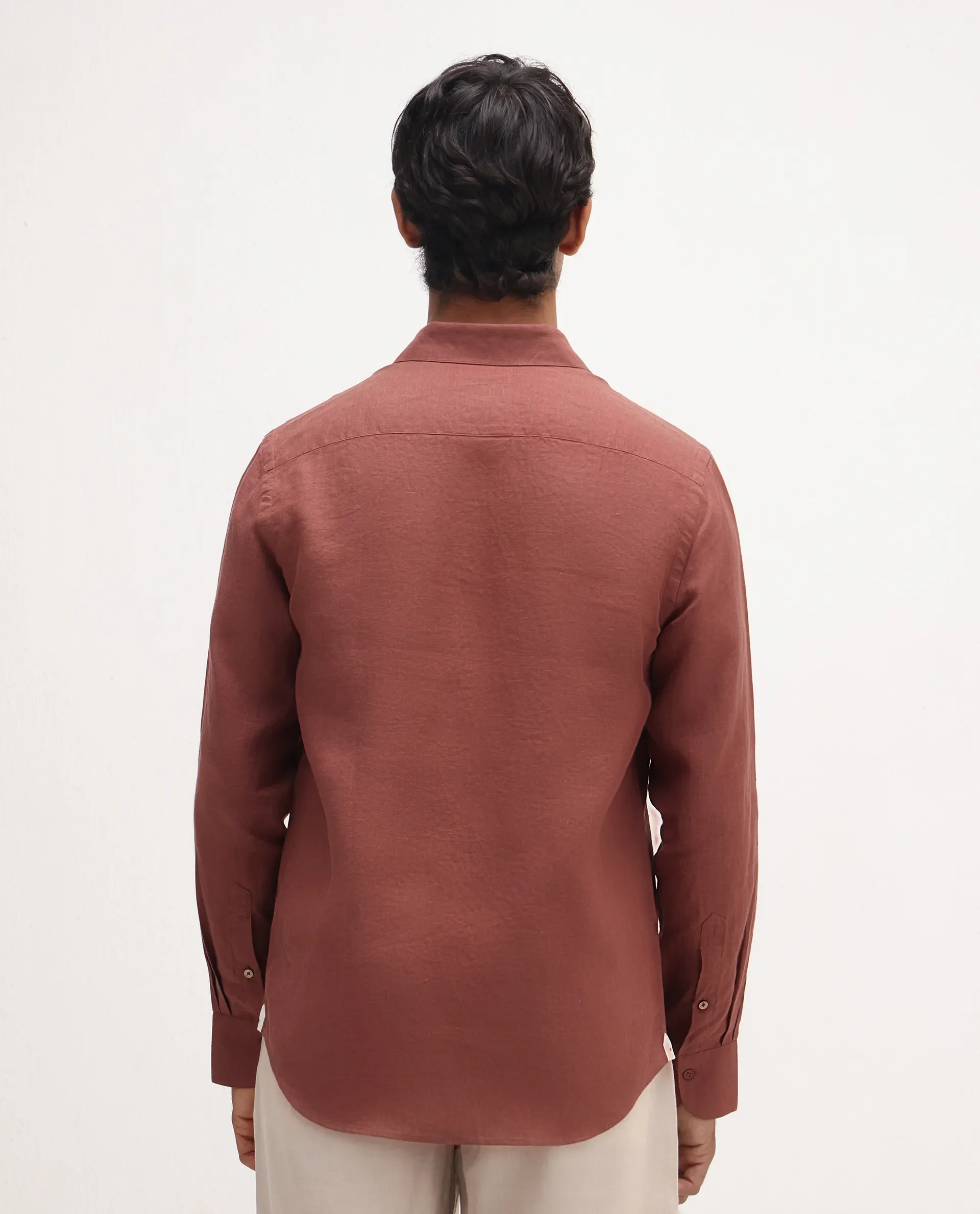 Rare Rabbit Men's Mavi Rust Linen Plain Regular Fit Full Sleeve Collared Shirt - Image 7