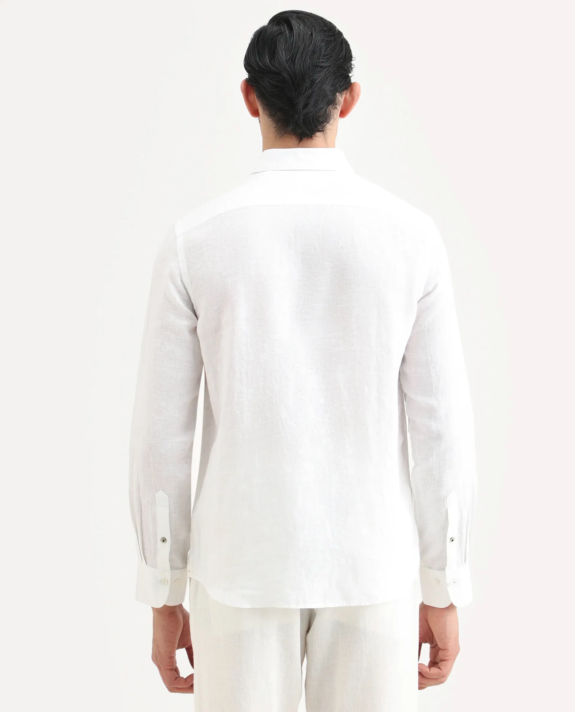 Rare Rabbit Men's Mavi White Linen Plain Regular Fit Full Sleeve Collared Shirt - Image 7