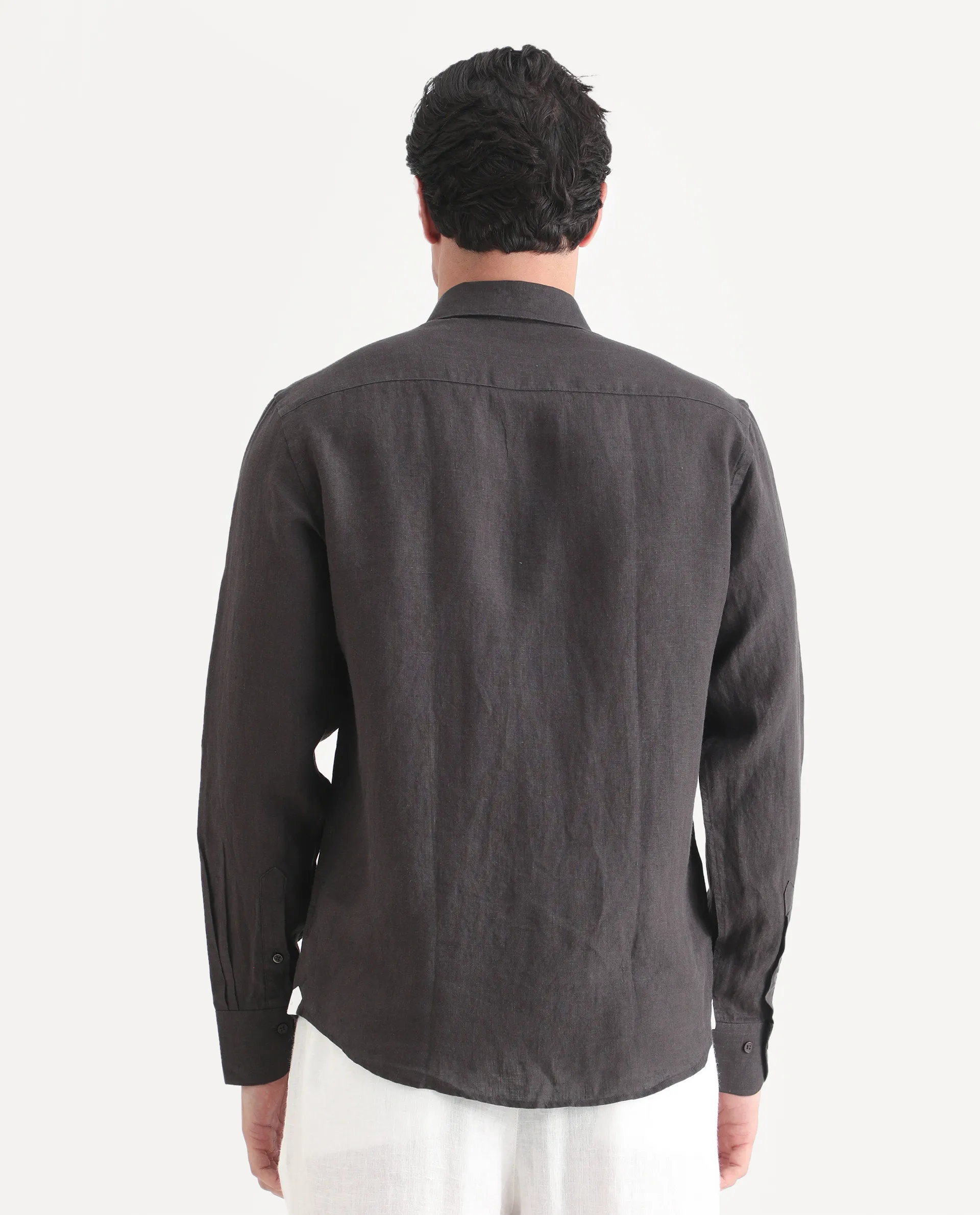 Rare Rabbit Men's Mavi-S26 Dark Grey 100% Linen Fabric Full Sleeve Spread Collar Regular Fit Plain Shirt - Image 7