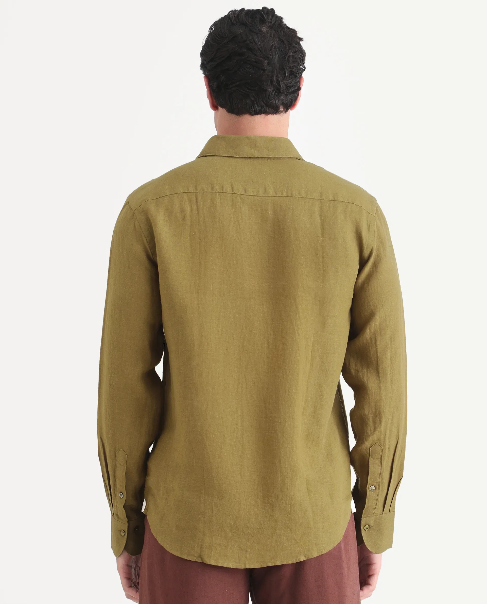 Rare Rabbit Men's Mavi-S26 Mustard 100% Linen Fabric Full Sleeve Spread Collar Regular Fit Plain Shirt - Image 7