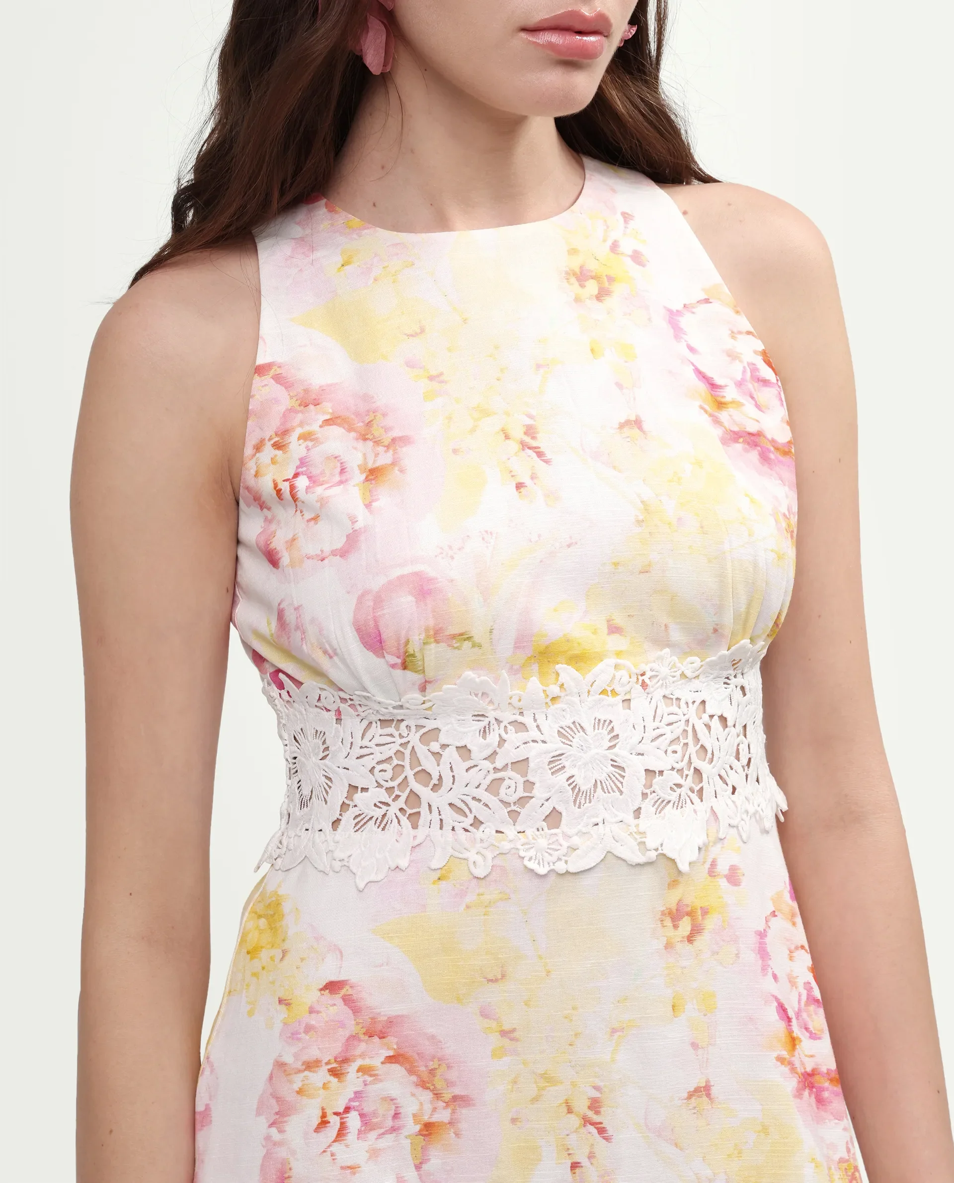 Rareism Women's Mavi Multi Cotton Sleeveless Crew Neck A-Line Floral Print Dress - Image 4