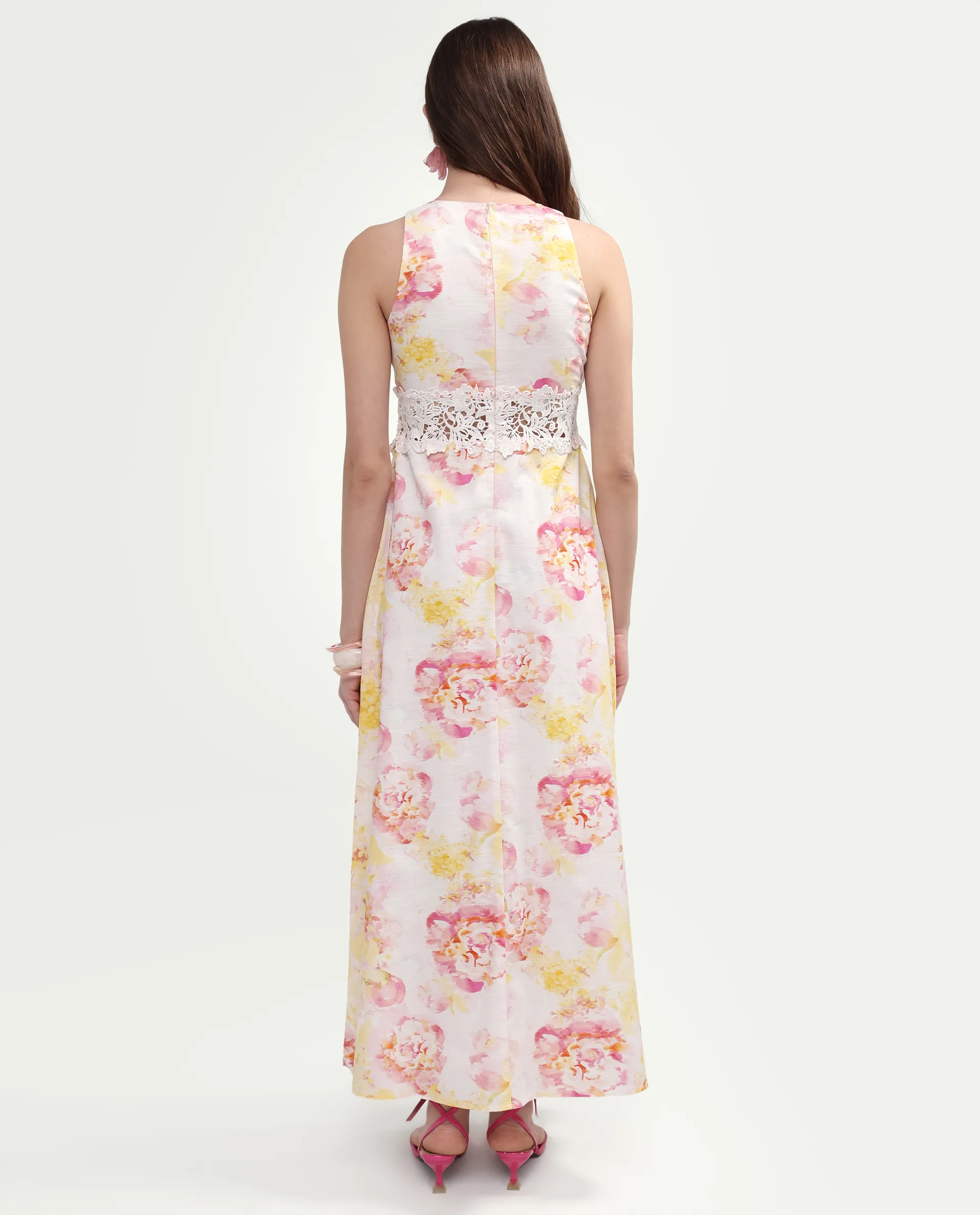 Rareism Women's Mavi Multi Cotton Sleeveless Crew Neck A-Line Floral Print Dress - Image 7