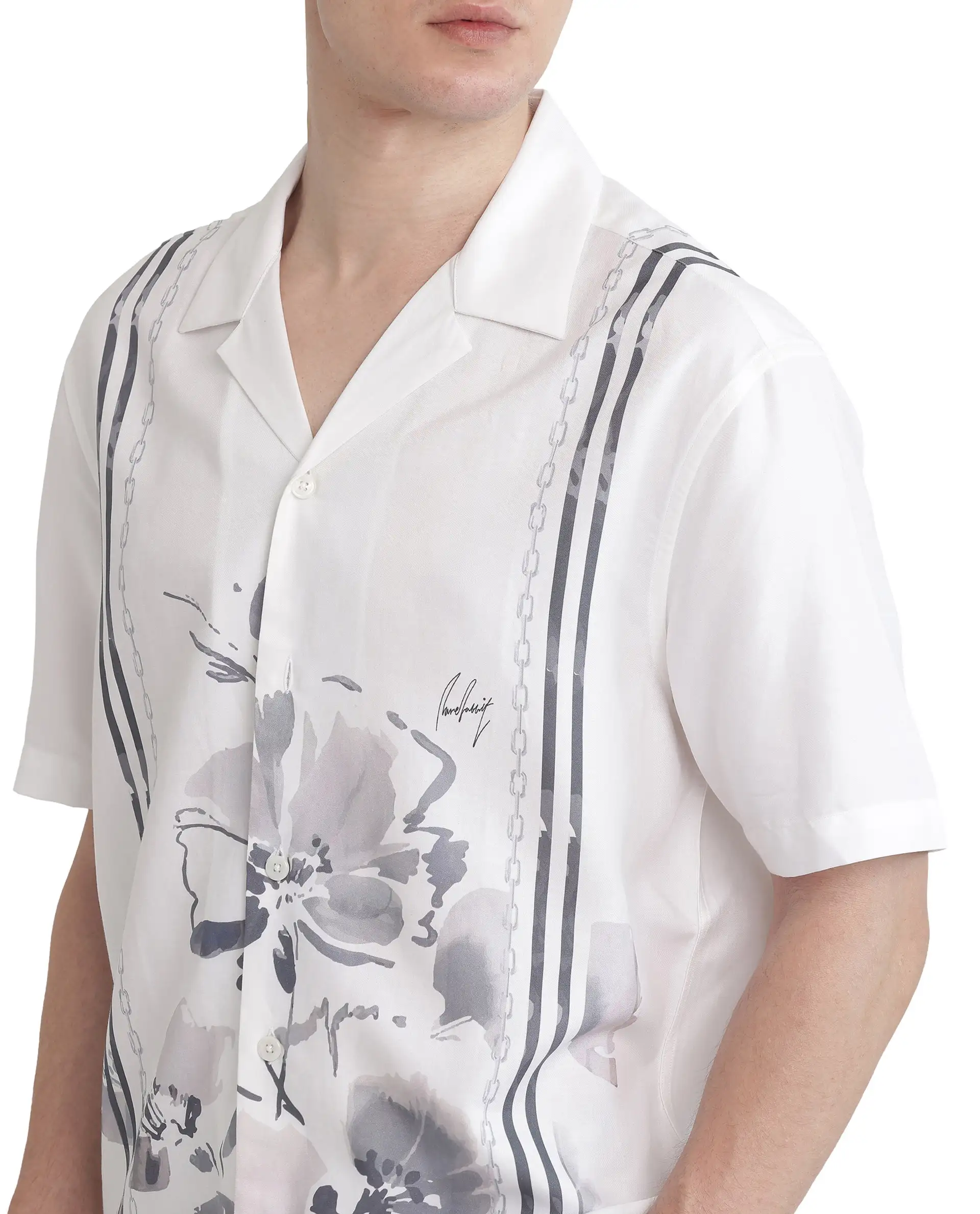 Rare Rabbit Men's Mavo White Cotton Blend Floral Print Boxy Fit Half Sleeve Cuban Collar Shirt - Image 4