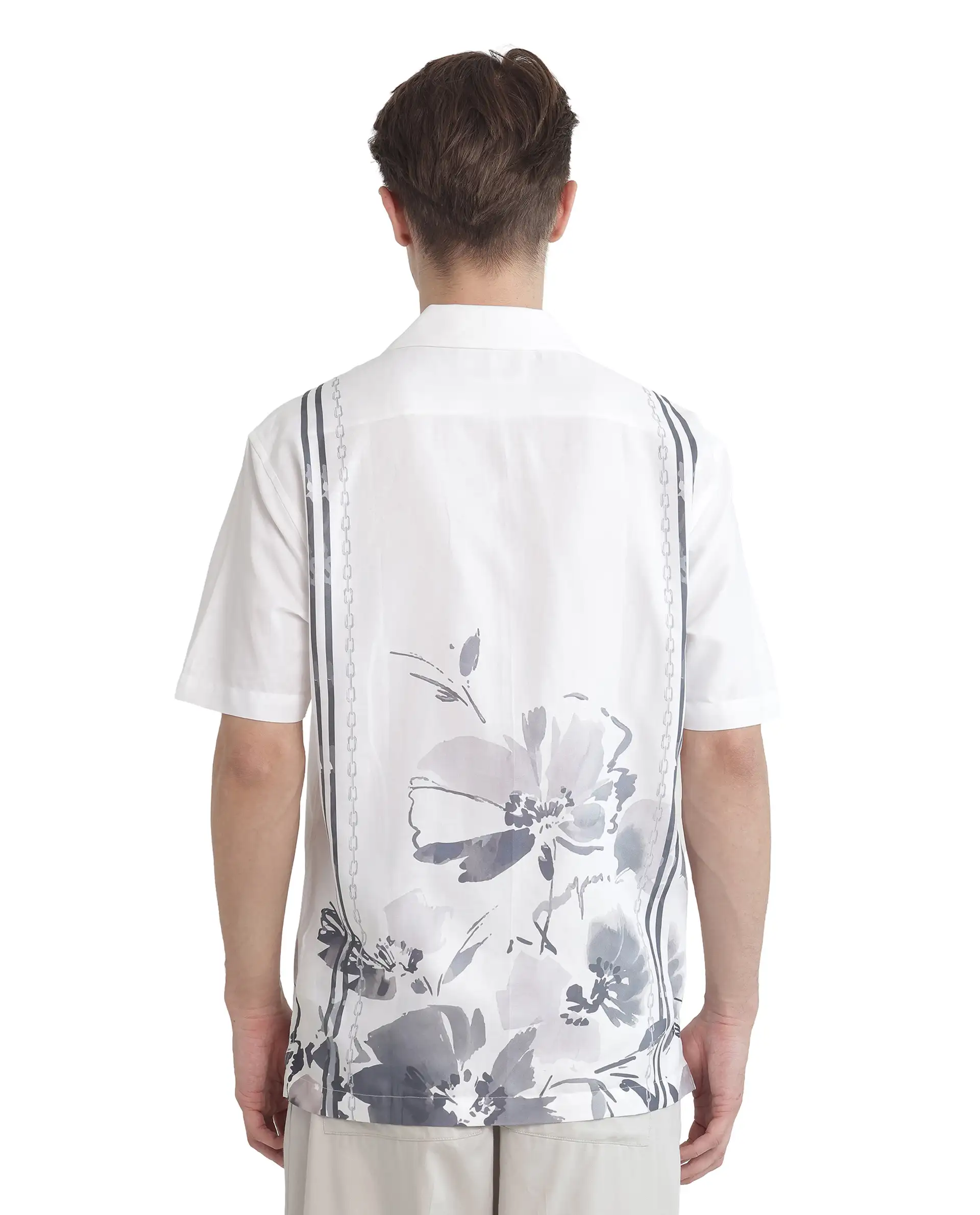 Rare Rabbit Men's Mavo White Cotton Blend Floral Print Boxy Fit Half Sleeve Cuban Collar Shirt - Image 5