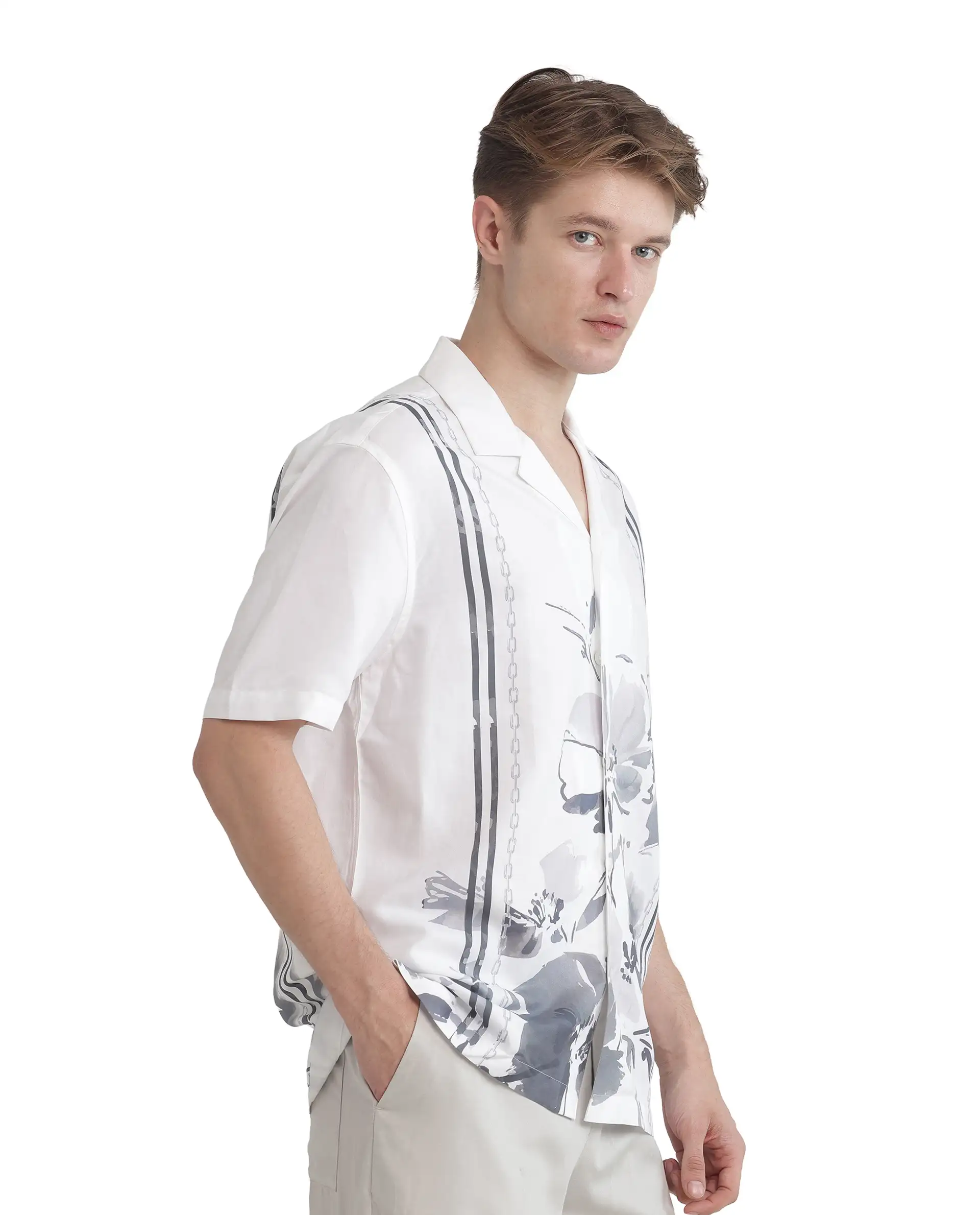 Rare Rabbit Men's Mavo White Cotton Blend Floral Print Boxy Fit Half Sleeve Cuban Collar Shirt - Image 6
