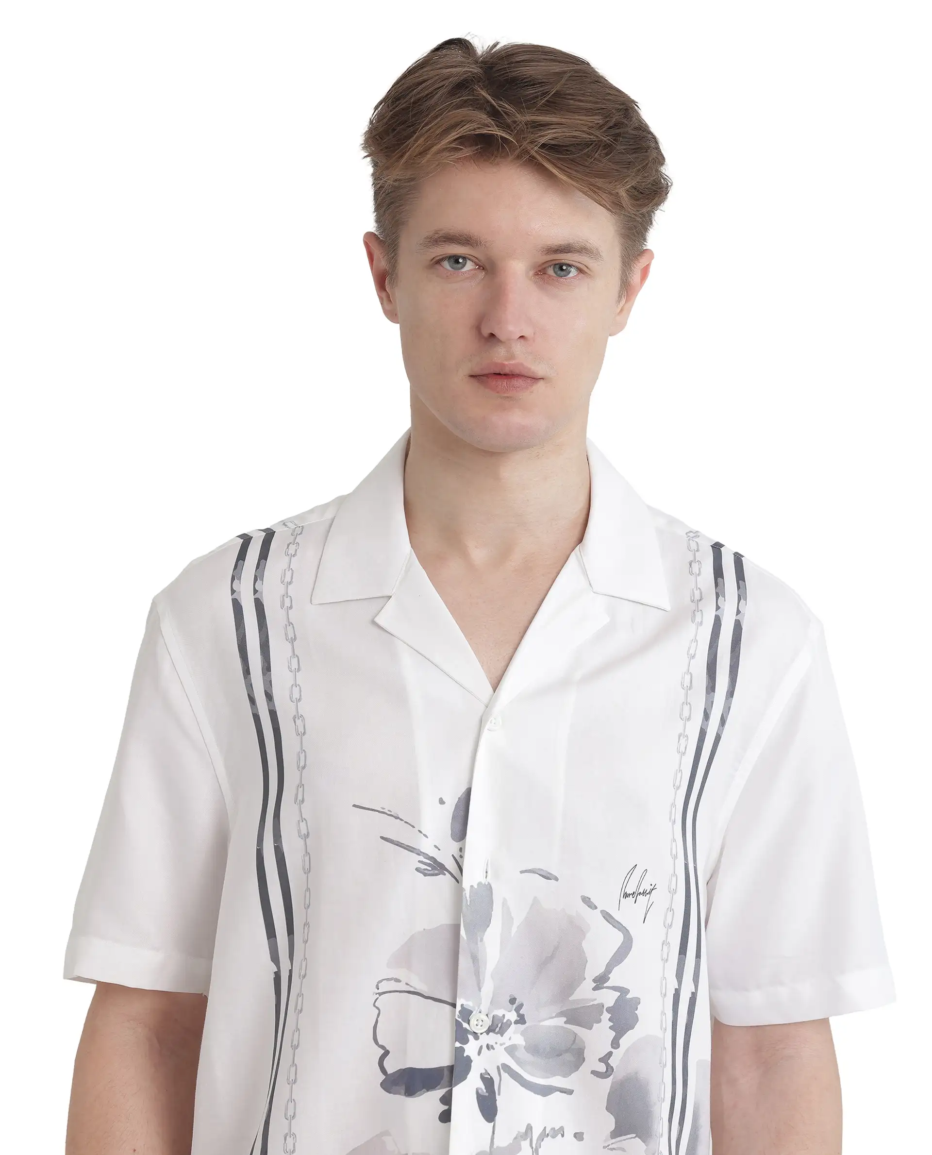 Rare Rabbit Men's Mavo White Cotton Blend Floral Print Boxy Fit Half Sleeve Cuban Collar Shirt - Image 8