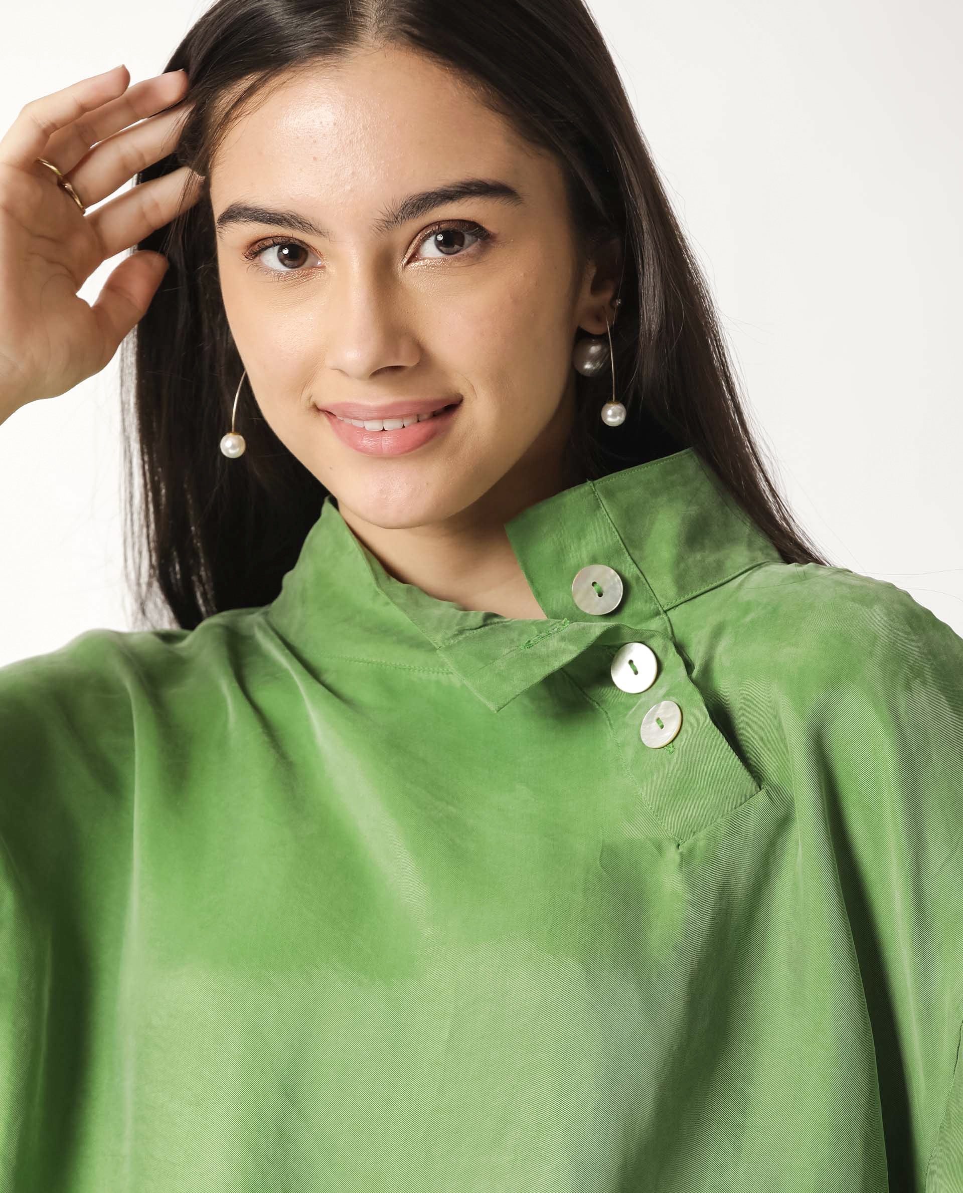 Rareism Womens Mawa Green Top Full Sleeve High Collared - Image 2
