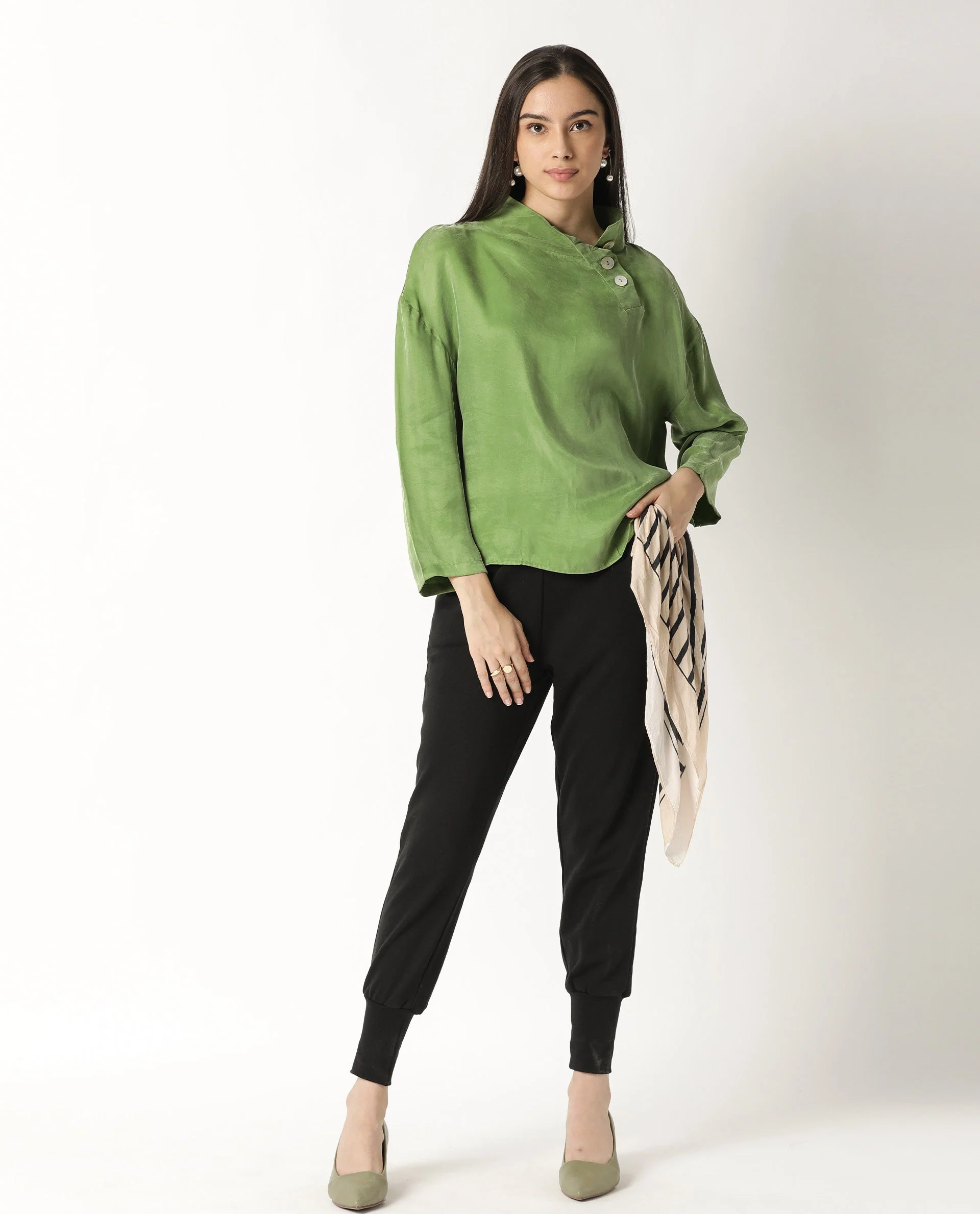 Rareism Womens Mawa Green Top Full Sleeve High Collared - Image 5