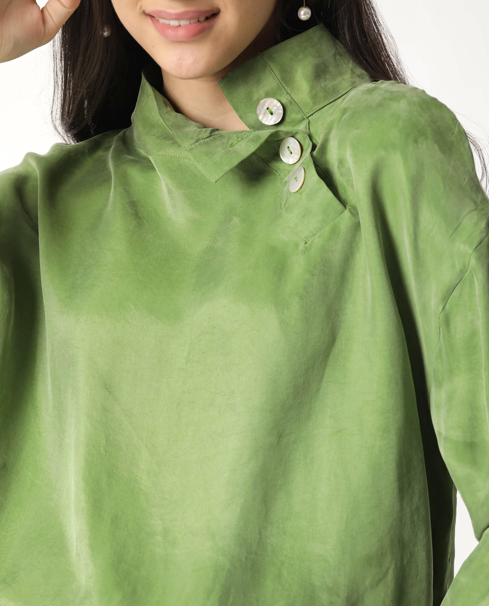 Rareism Womens Mawa Green Top Full Sleeve High Collared - Image 6