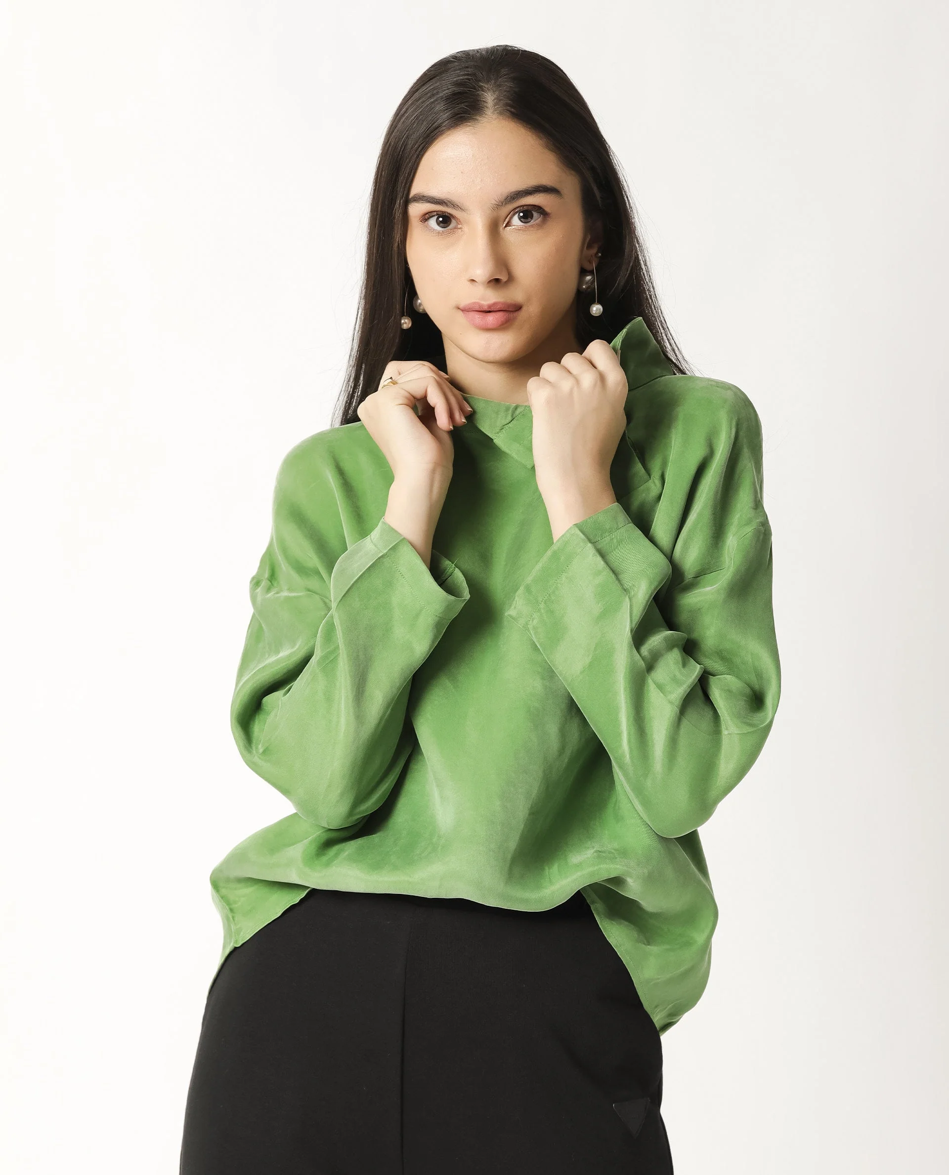 Rareism Womens Mawa Green Top Full Sleeve High Collared - Image 8