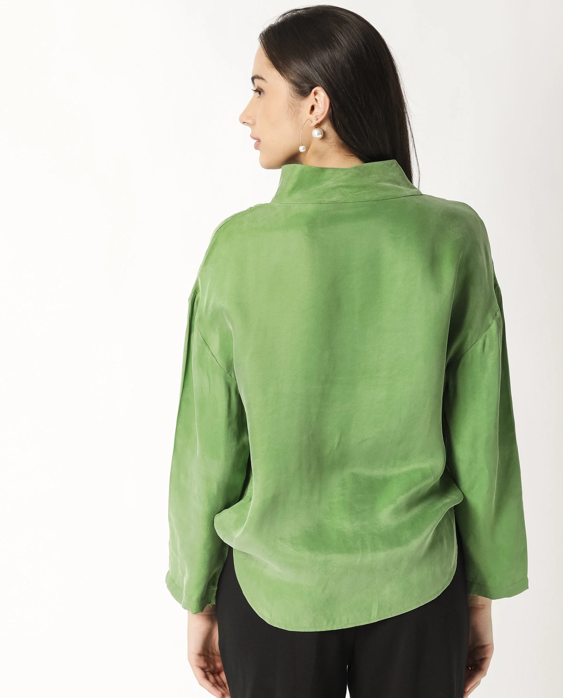 Rareism Womens Mawa Green Top Full Sleeve High Collared - Image 9