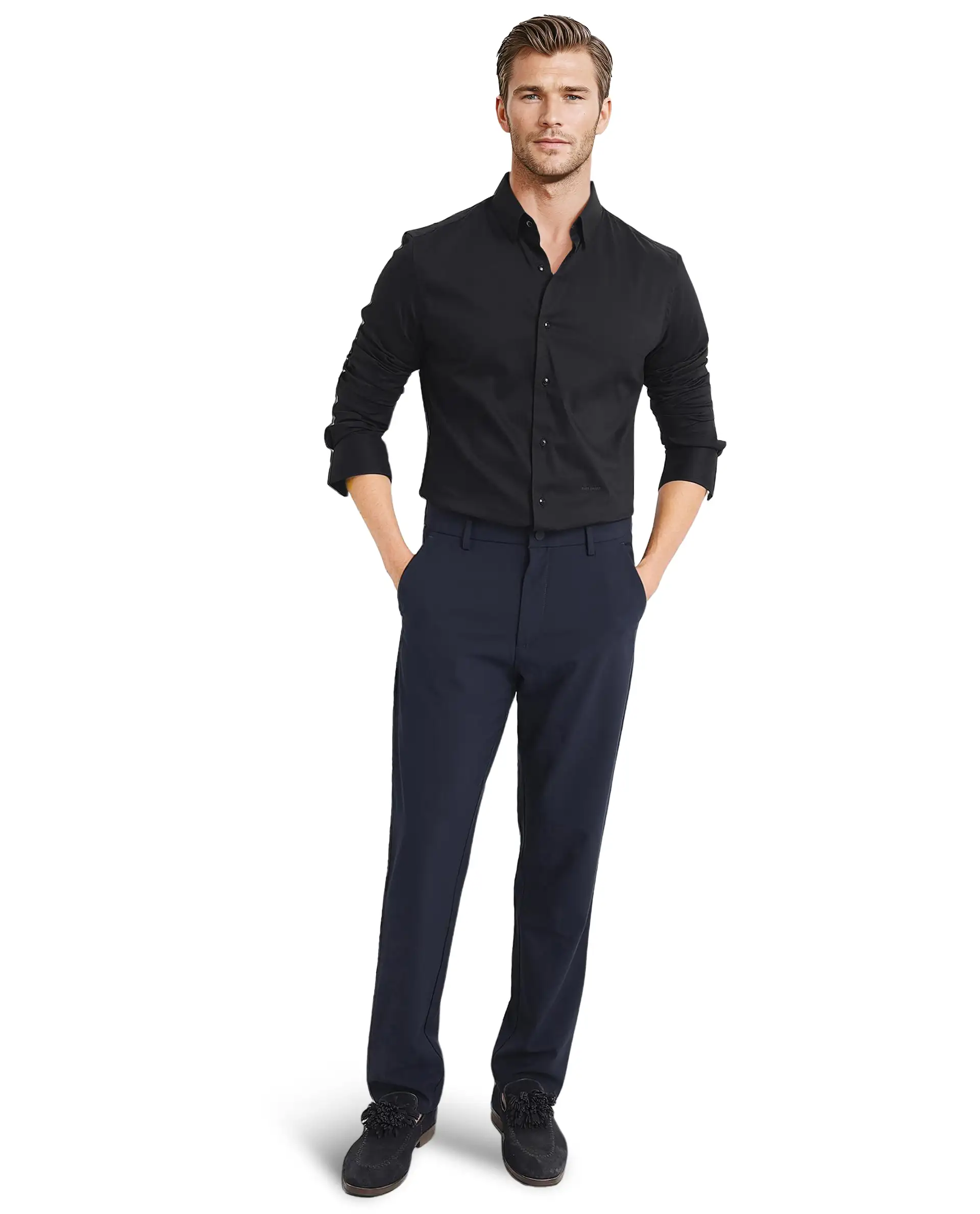 Rare Rabbit Men's Mawz Black Cotton Plain Regular Fit Full Sleeve Collared Shirt - Image 2