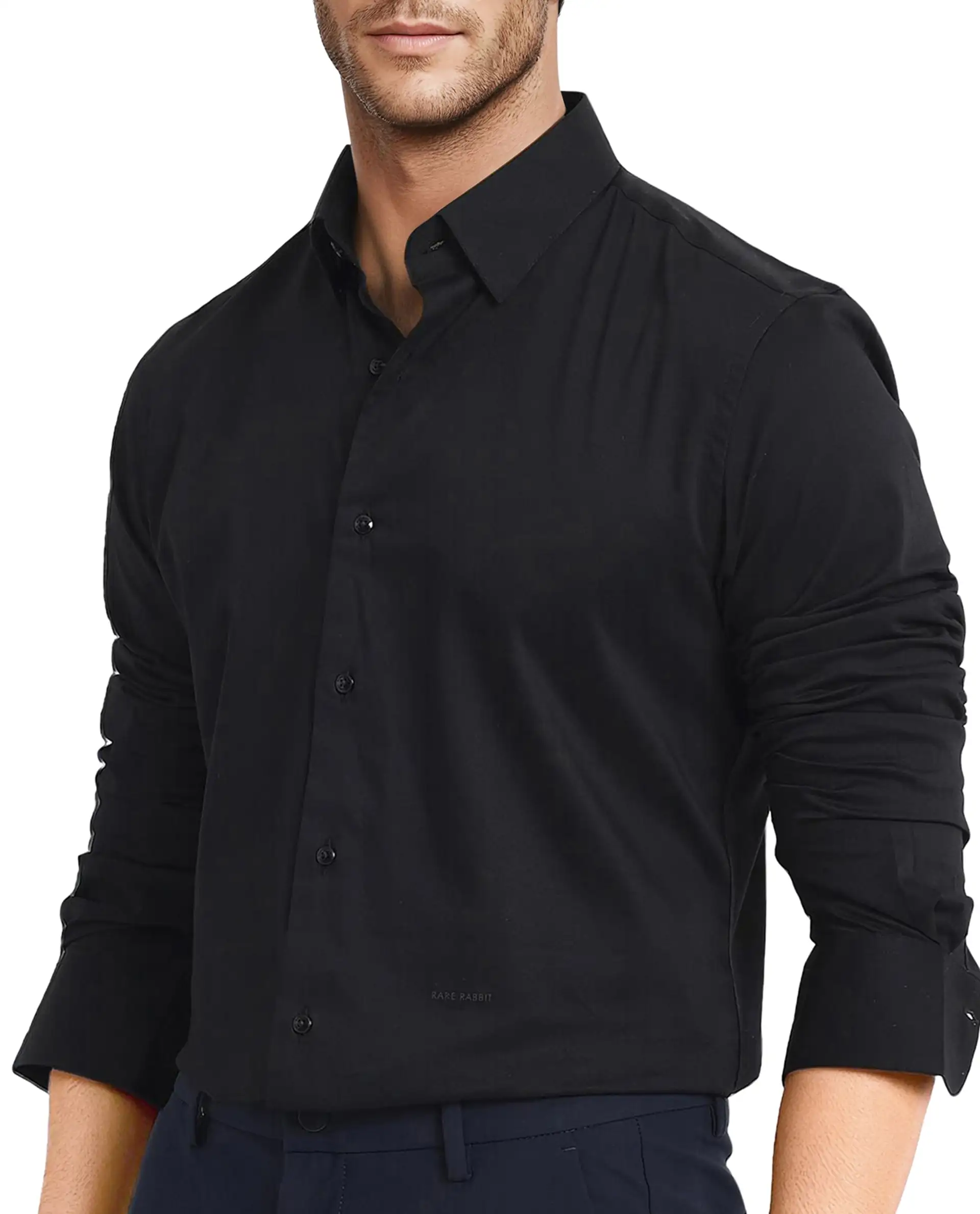 Rare Rabbit Men's Mawz Black Cotton Plain Regular Fit Full Sleeve Collared Shirt - Image 3
