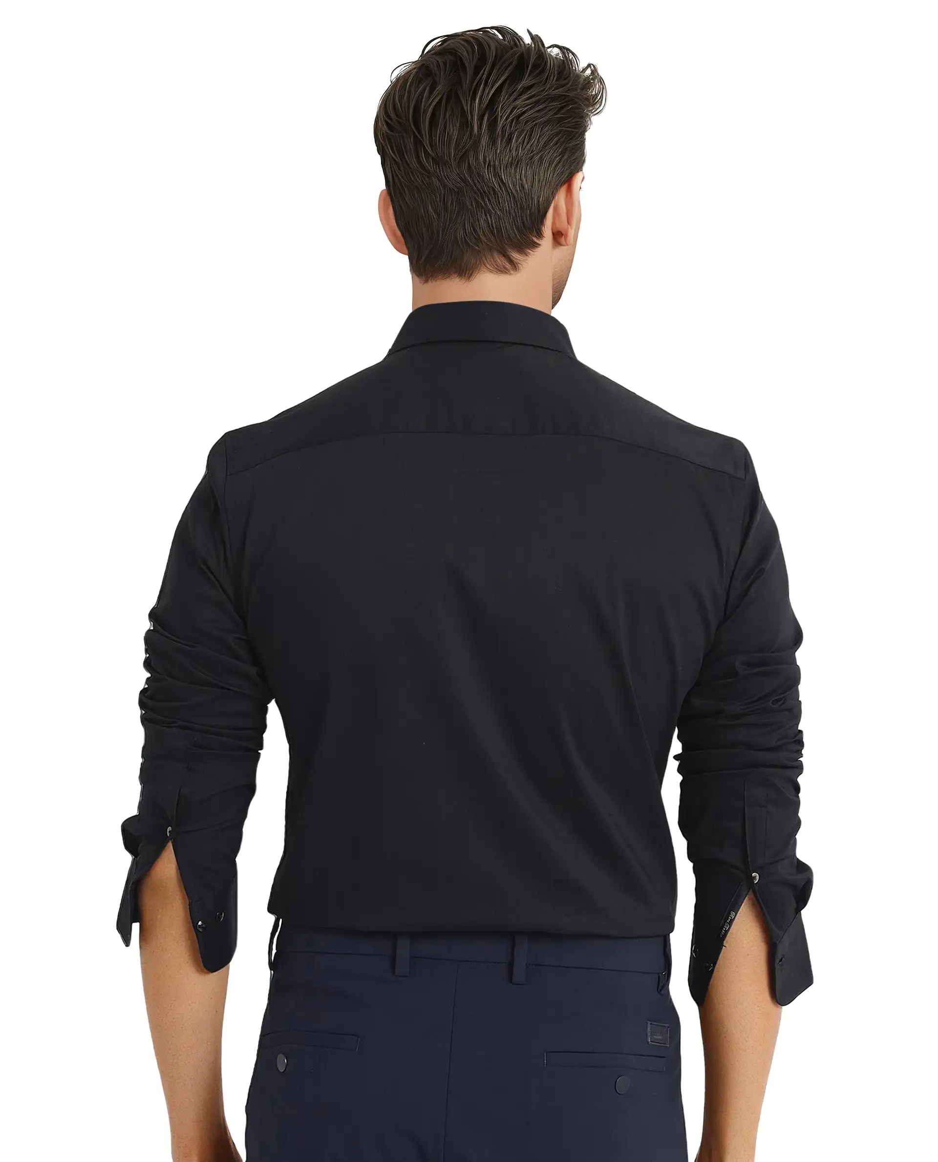 Rare Rabbit Men's Mawz Black Cotton Plain Regular Fit Full Sleeve Collared Shirt - Image 4