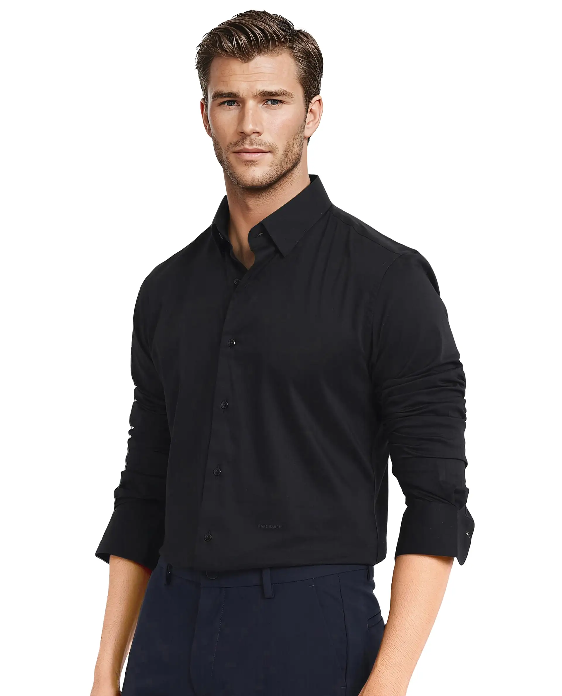 Rare Rabbit Men's Mawz Black Cotton Plain Regular Fit Full Sleeve Collared Shirt - Image 7