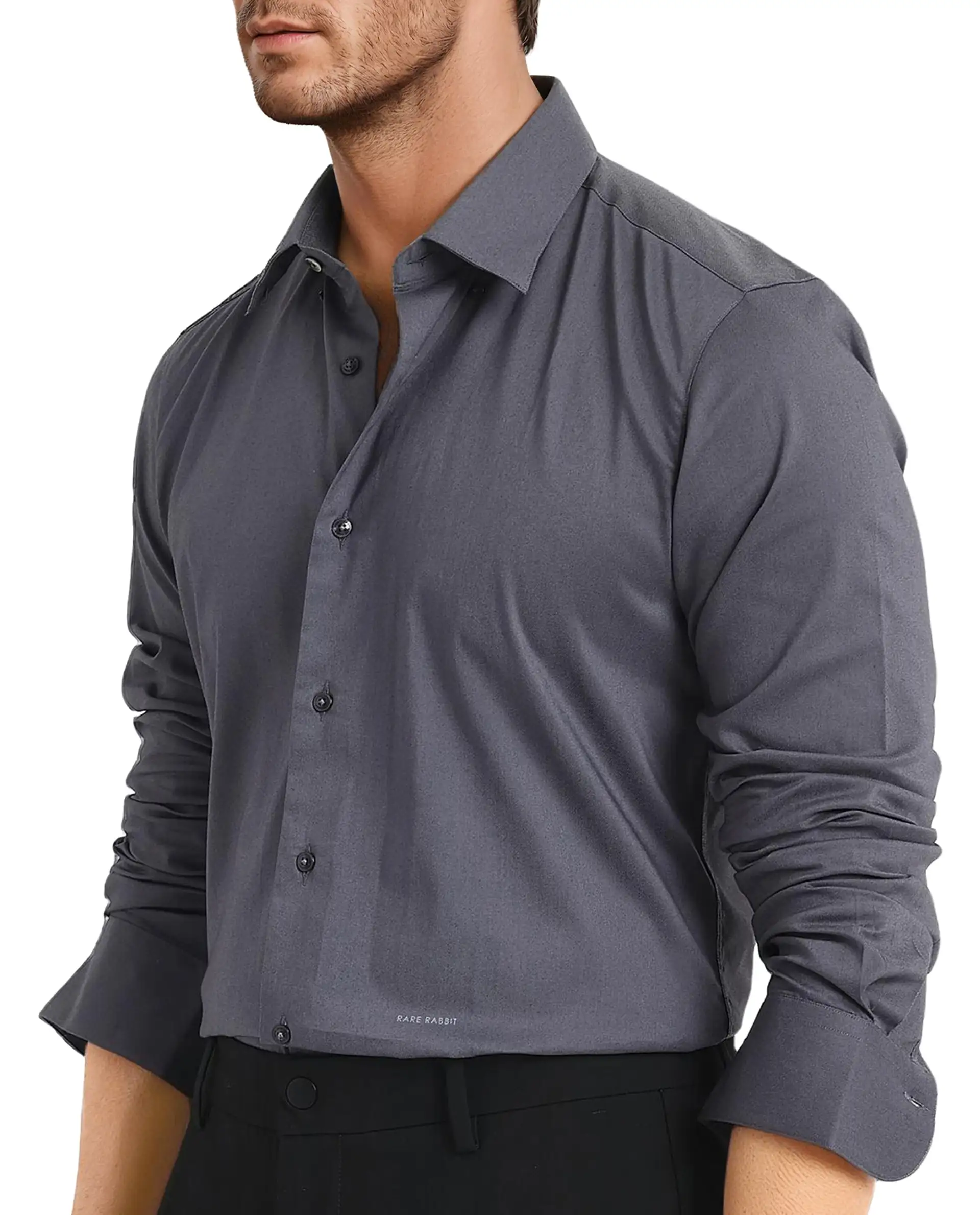 Rare Rabbit Men's Mawz Dark Grey Cotton Plain Regular Fit Full Sleeve Collared Shirt - Image 3