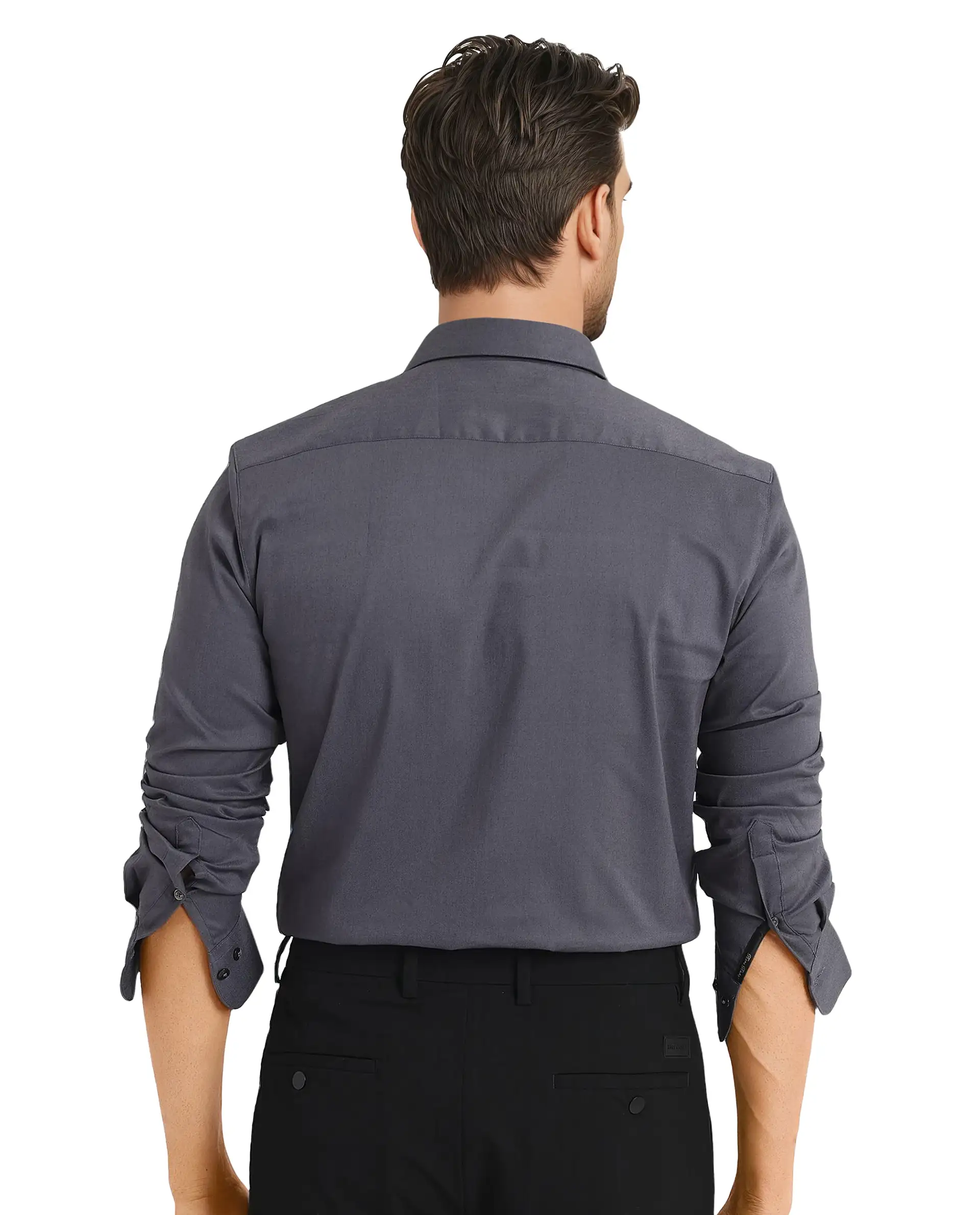 Rare Rabbit Men's Mawz Dark Grey Cotton Plain Regular Fit Full Sleeve Collared Shirt - Image 4