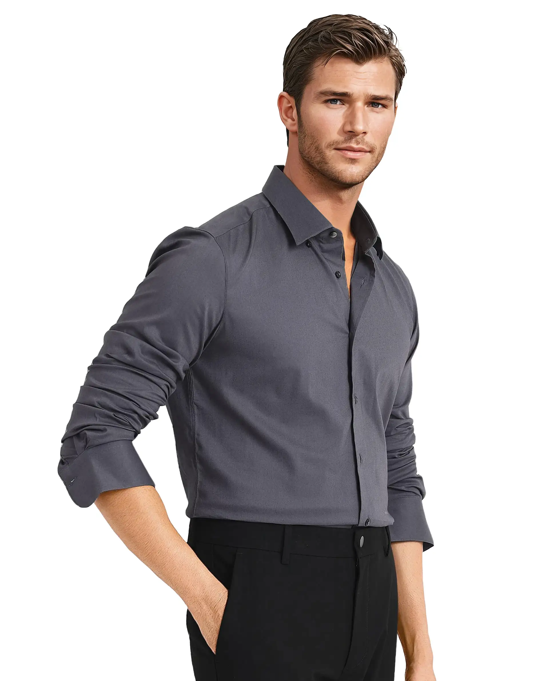 Rare Rabbit Men's Mawz Dark Grey Cotton Plain Regular Fit Full Sleeve Collared Shirt - Image 6