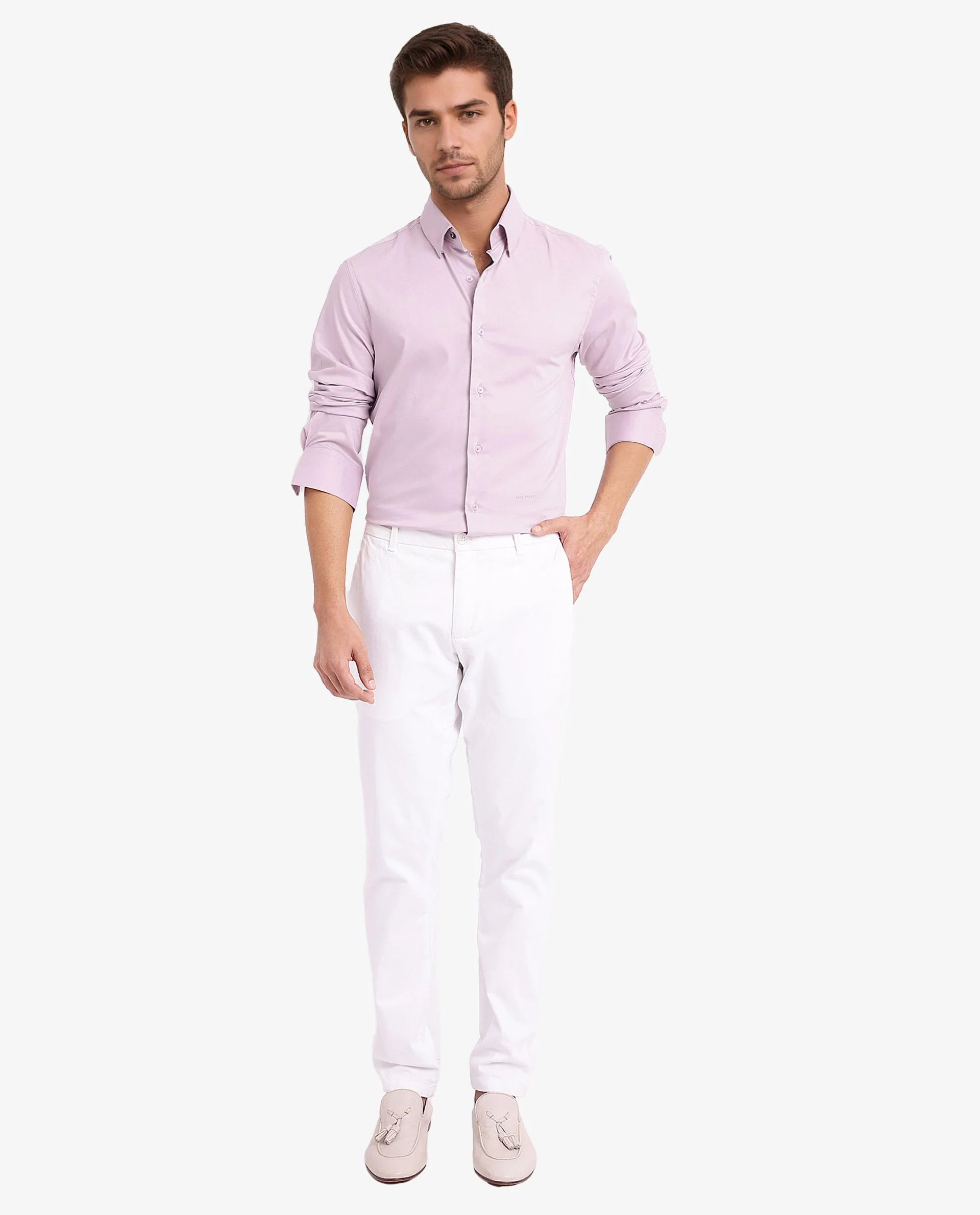 Rare Rabbit Men's Mawz Light Pink Cotton Plain Regular Fit Full Sleeve Collared Shirt - Image 3
