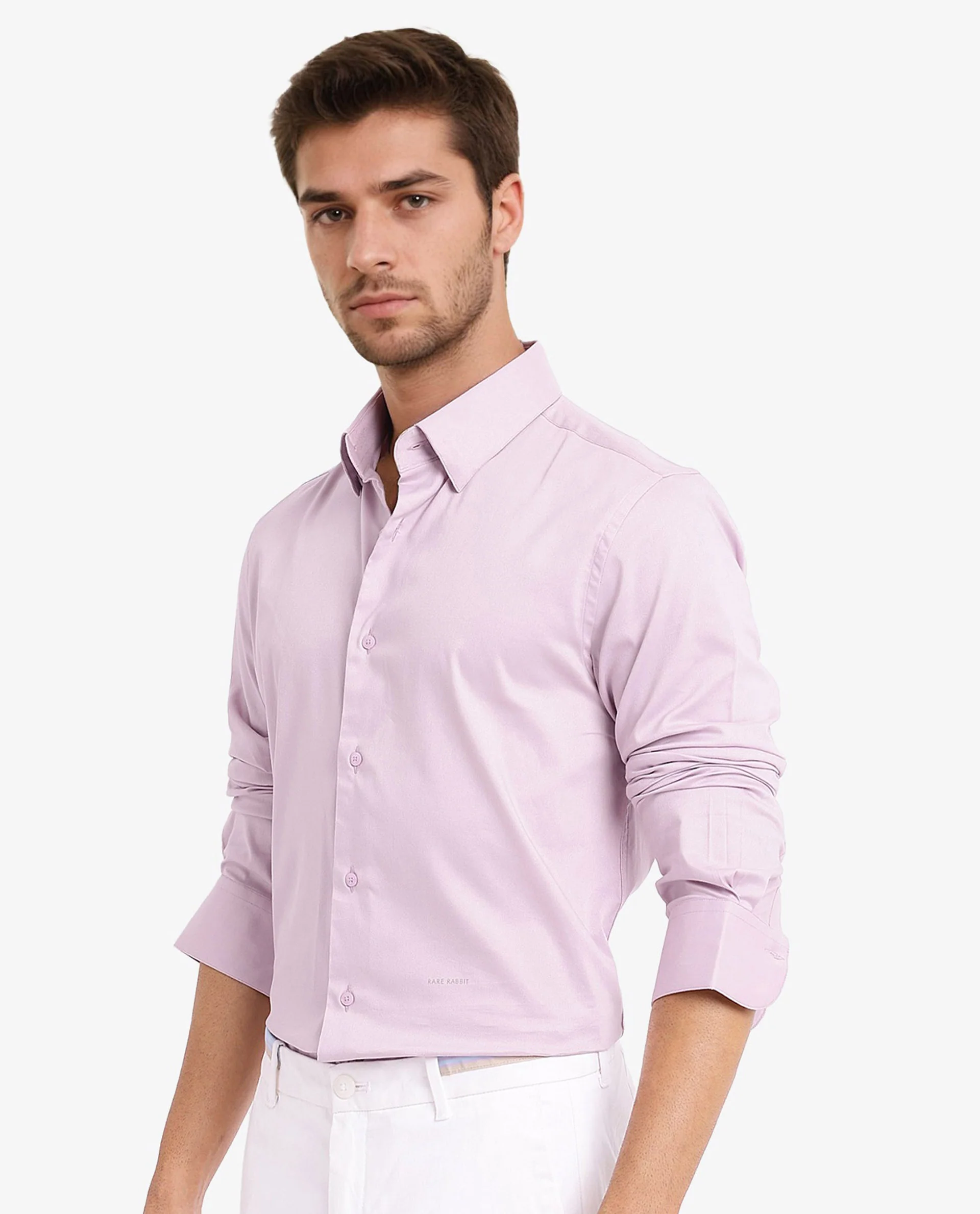 Rare Rabbit Men's Mawz Light Pink Cotton Plain Regular Fit Full Sleeve Collared Shirt - Image 6