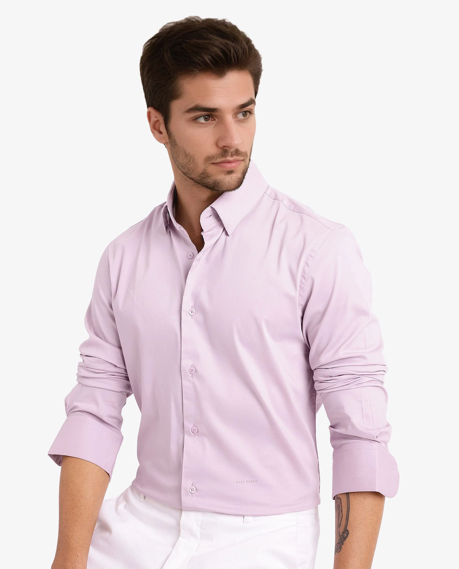 Rare Rabbit Men's Mawz Light Pink Cotton Plain Regular Fit Full Sleeve Collared Shirt - Image 8