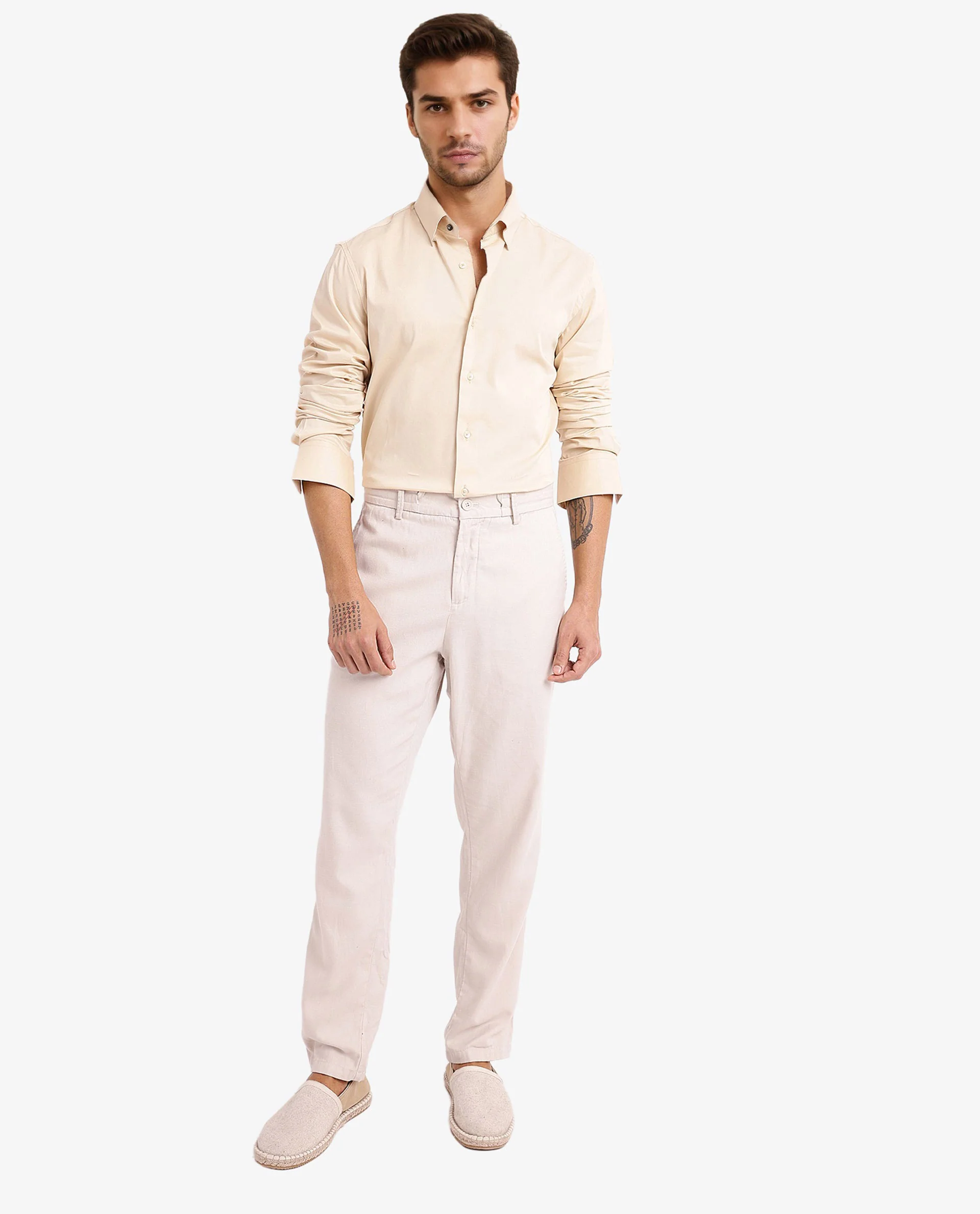 Rare Rabbit Men's Mawz Light Yellow Cotton Plain Regular Fit Full Sleeve Collared Shirt - Image 3