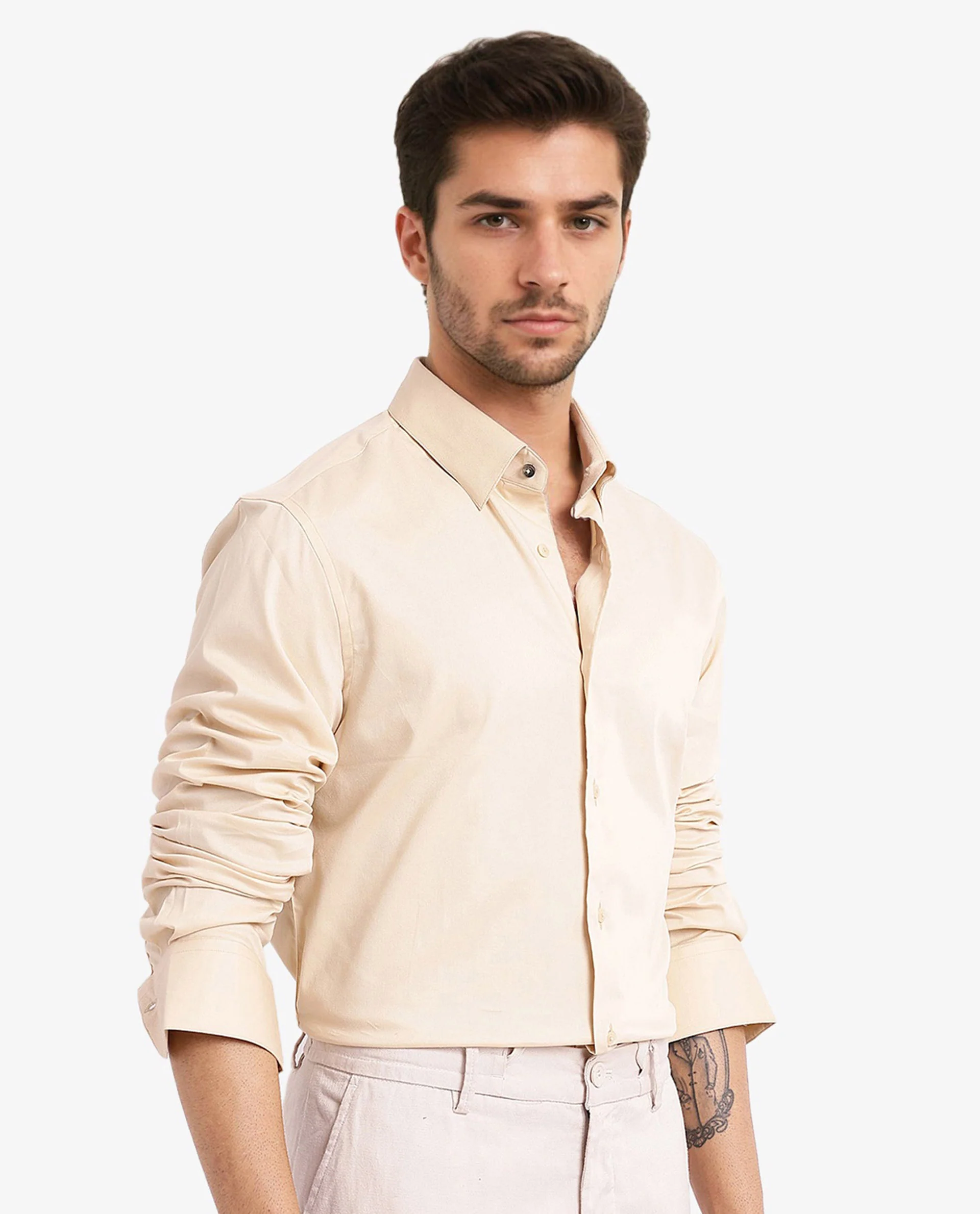 Rare Rabbit Men's Mawz Light Yellow Cotton Plain Regular Fit Full Sleeve Collared Shirt - Image 4
