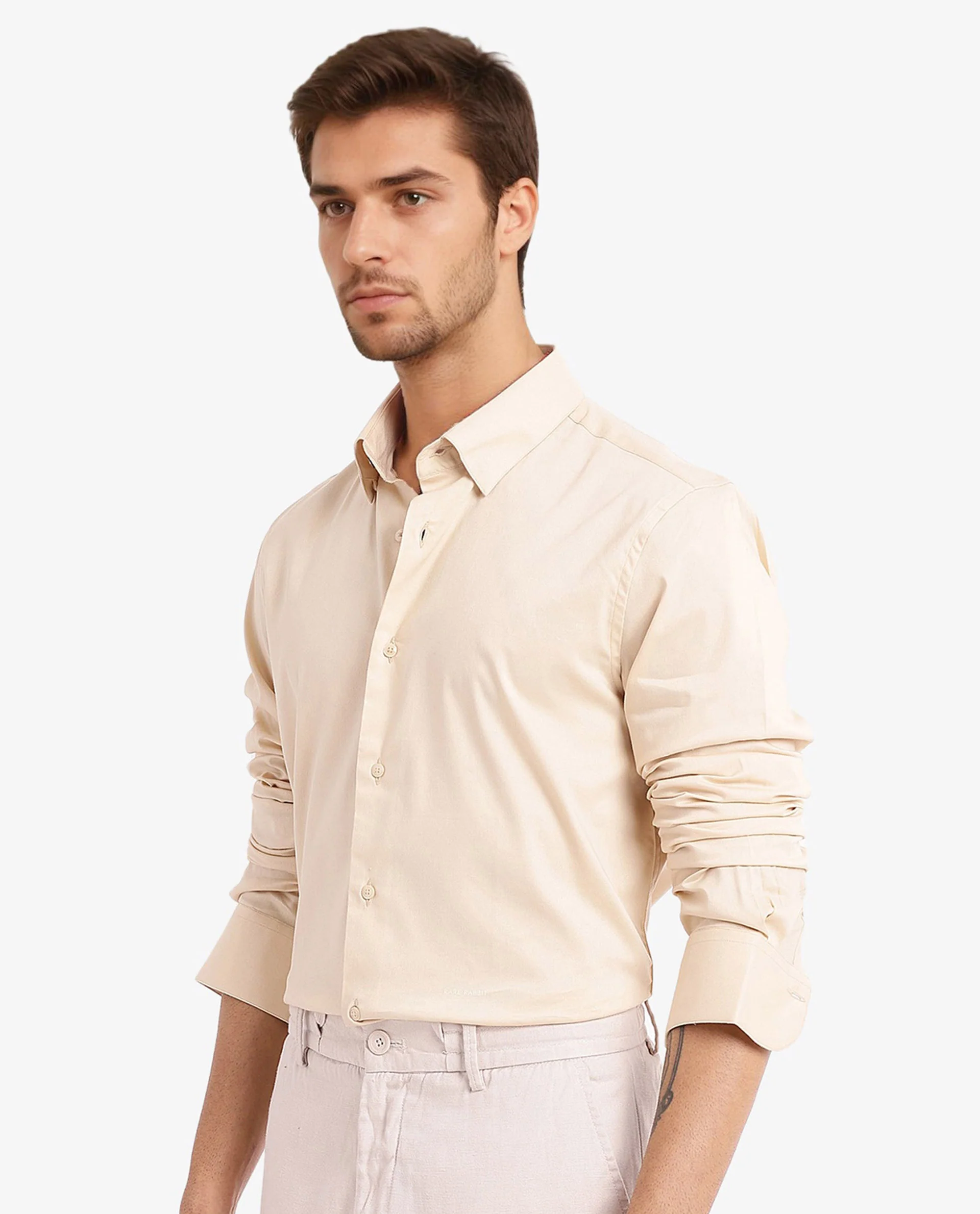 Rare Rabbit Men's Mawz Light Yellow Cotton Plain Regular Fit Full Sleeve Collared Shirt - Image 6