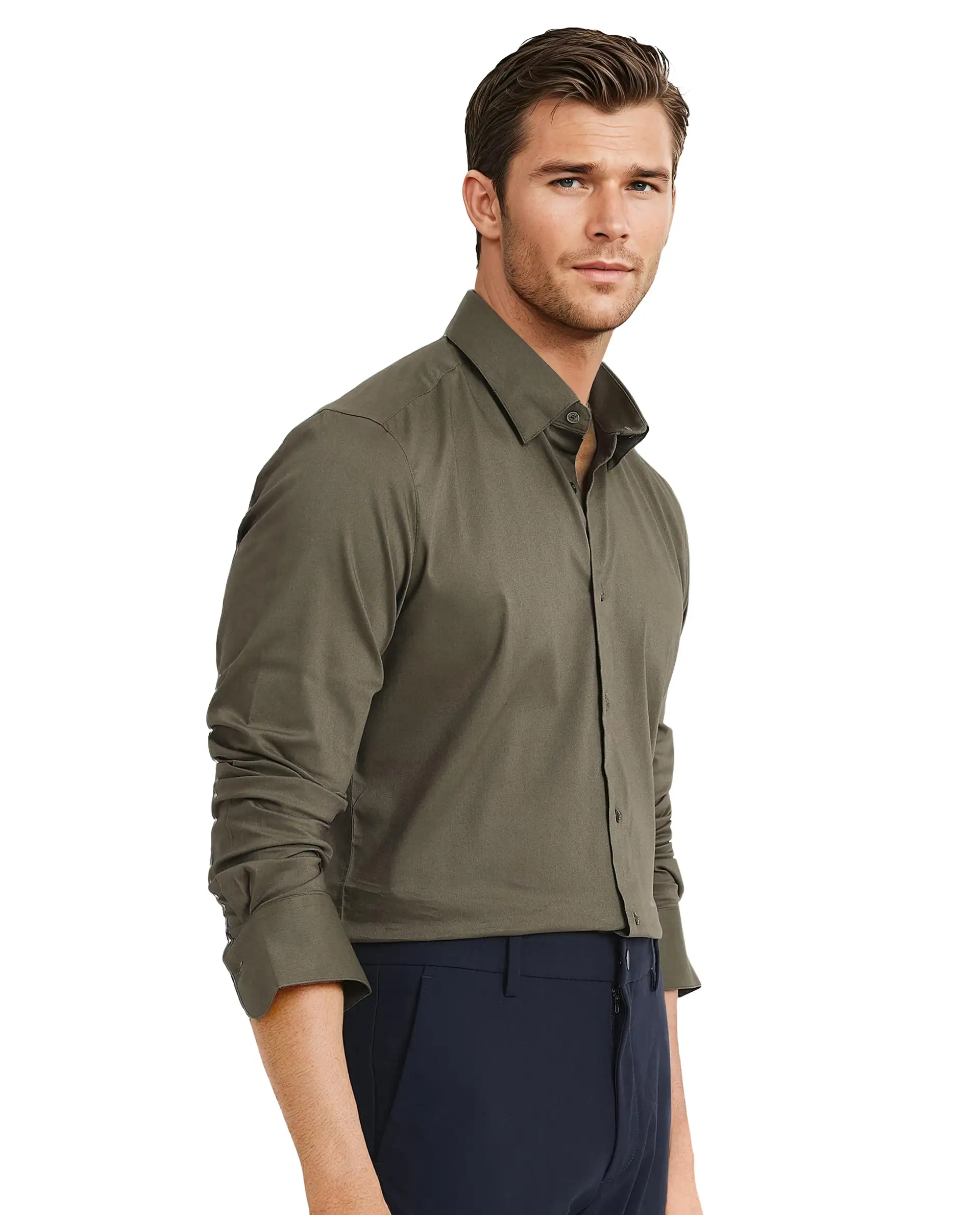 Rare Rabbit Men's Mawz Olive Cotton Plain Regular Fit Full Sleeve Collared Shirt - Image 5