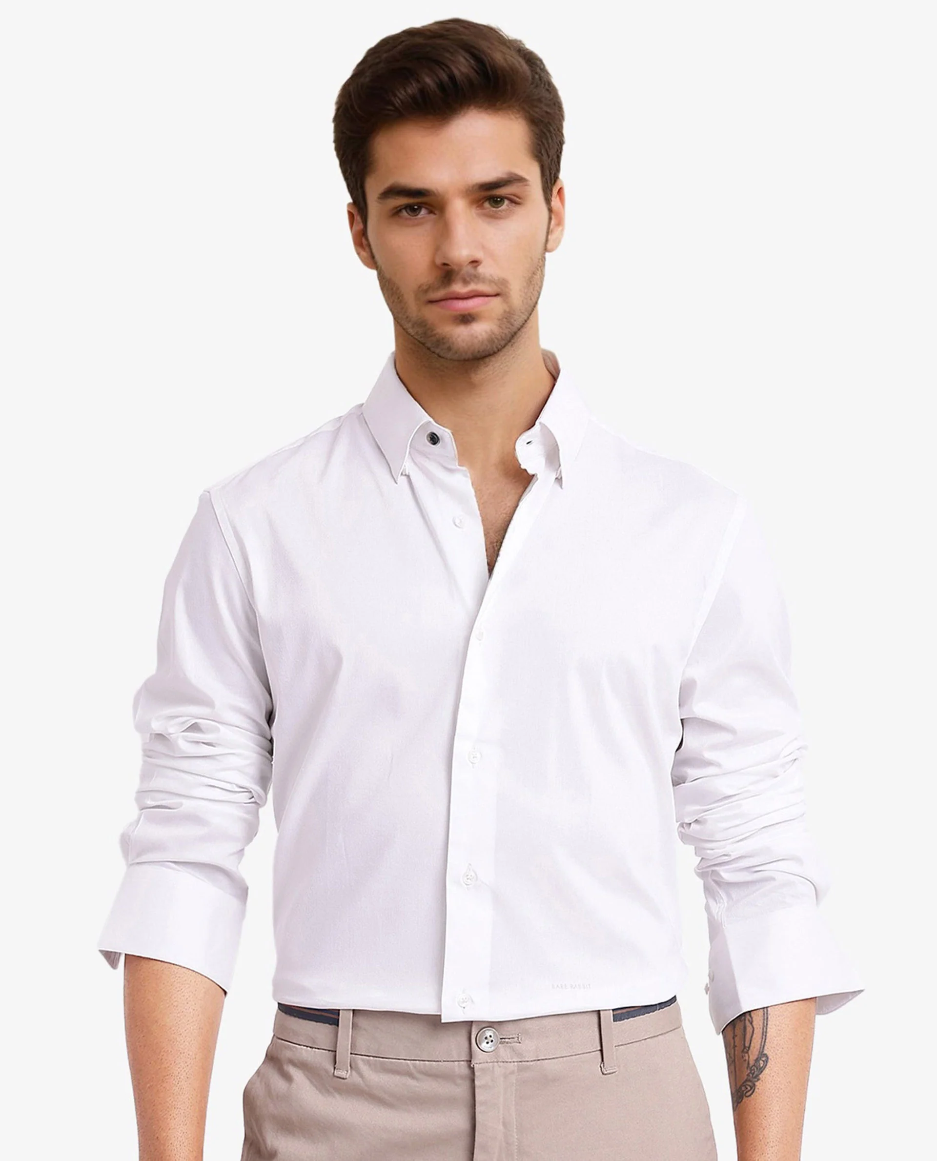 Rare Rabbit Men's Mawz White Cotton Blend Plain Regular Fit Full Sleeve Collared Shirt - Image 2