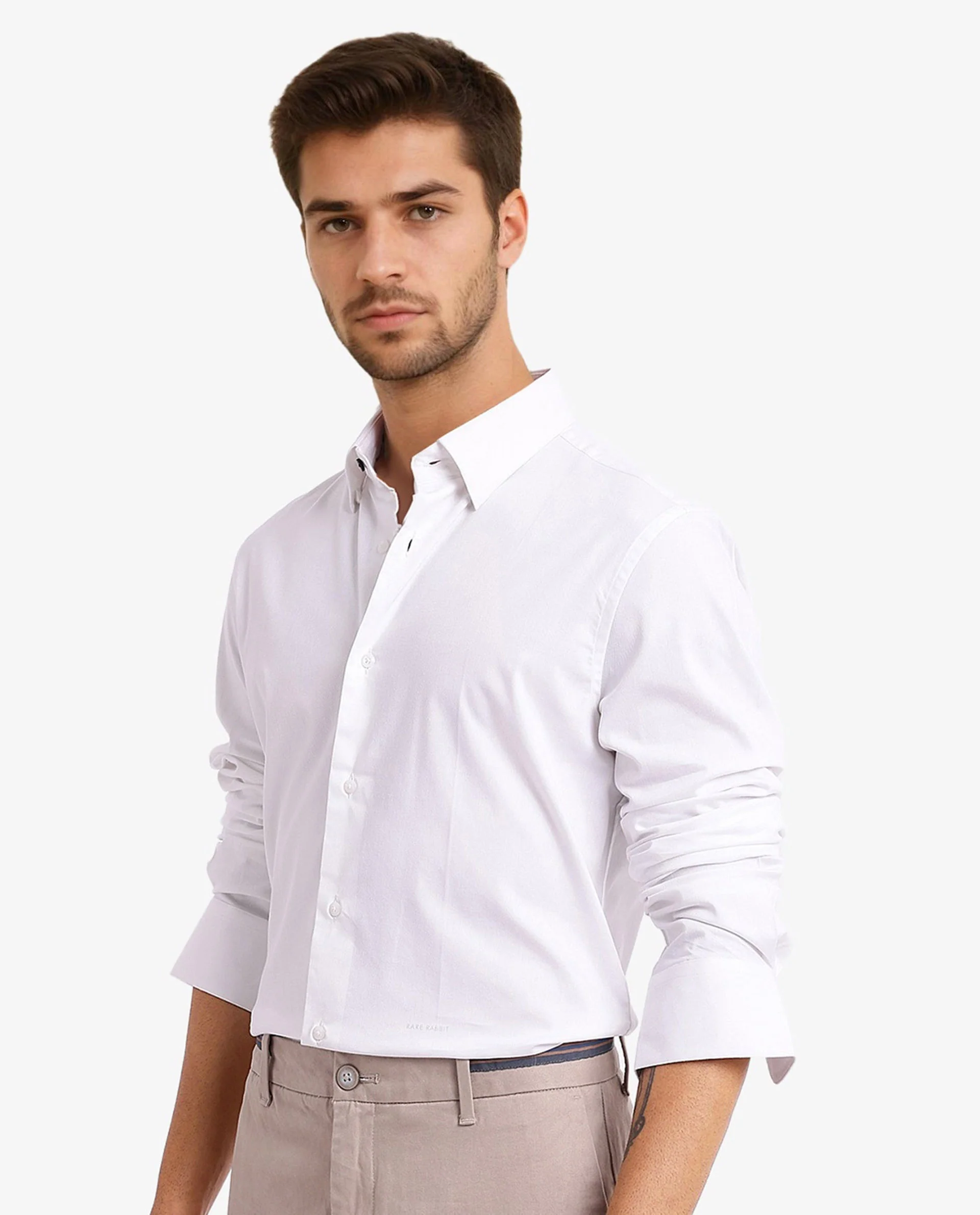 Rare Rabbit Men's Mawz White Cotton Blend Plain Regular Fit Full Sleeve Collared Shirt - Image 7
