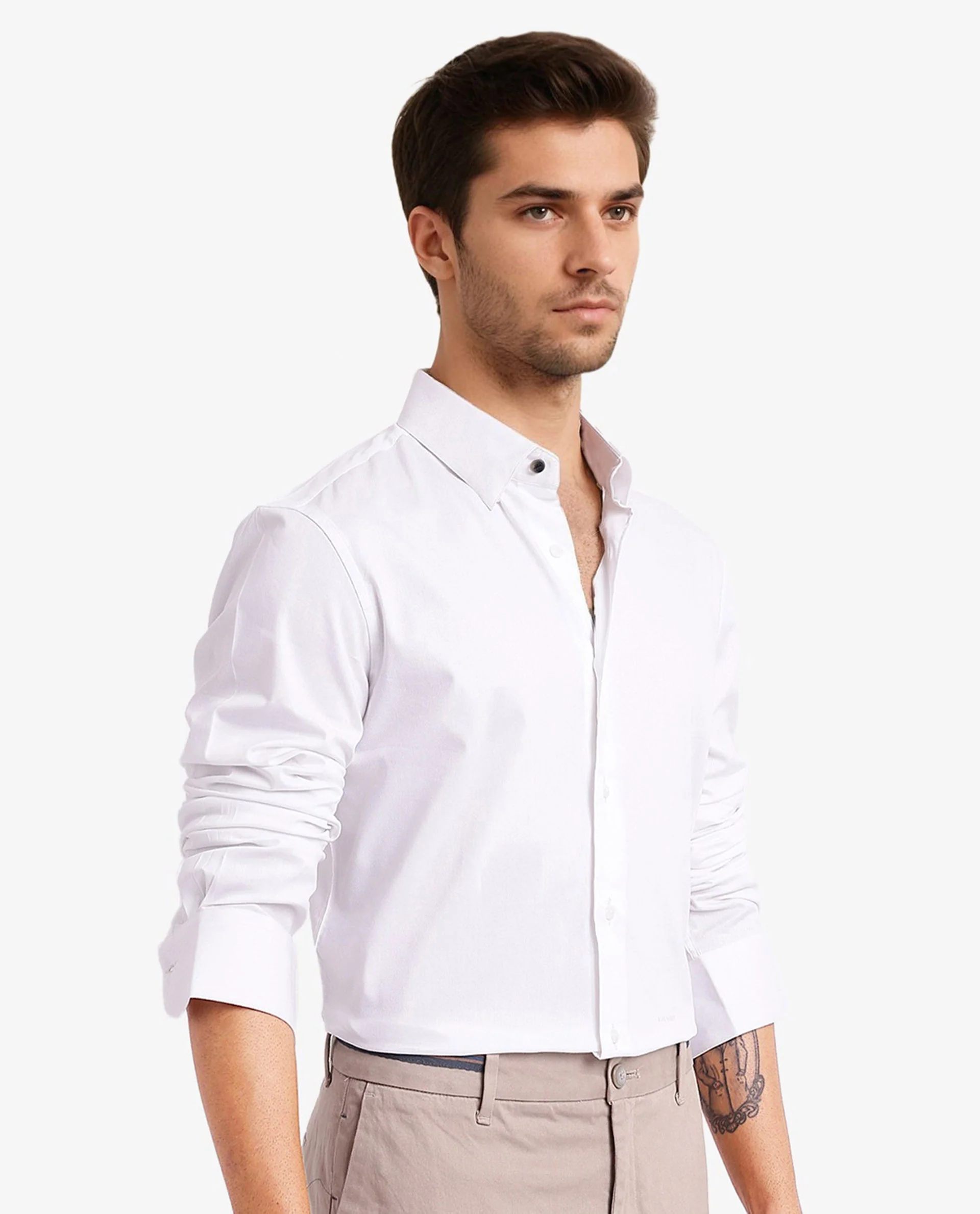Rare Rabbit Men's Mawz White Cotton Blend Plain Regular Fit Full Sleeve Collared Shirt - Image 8