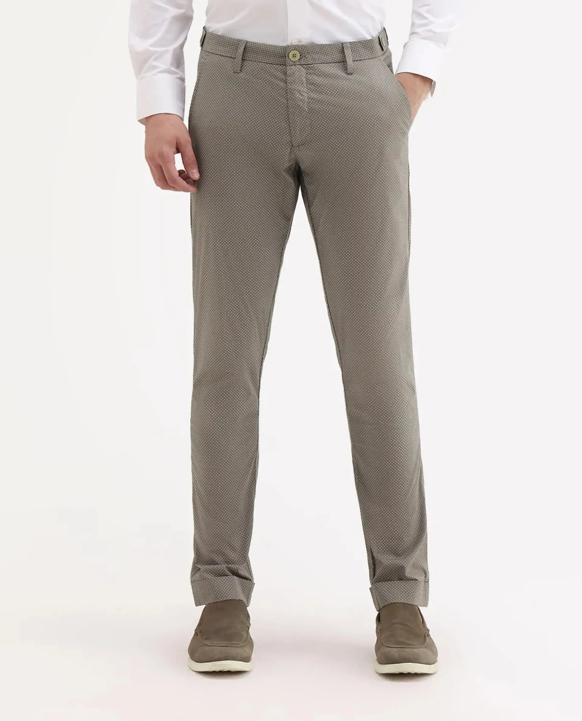 Rare Rabbit Men's Maxim Beige Cotton Polka Print Slim Fit Trouser - Image 9