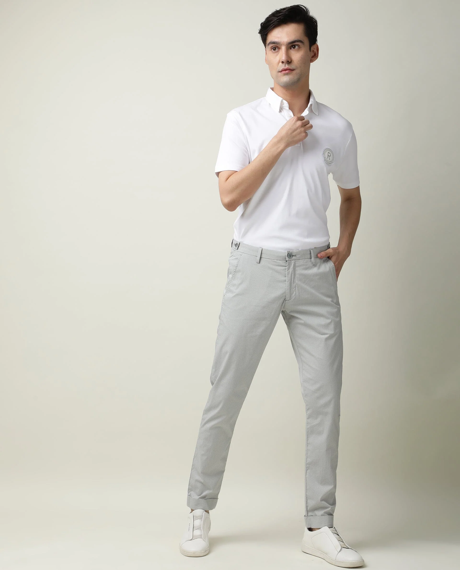 Rare Rabbit Men's Maxim Grey Cotton Polka Print Slim Fit Trouser - Image 2