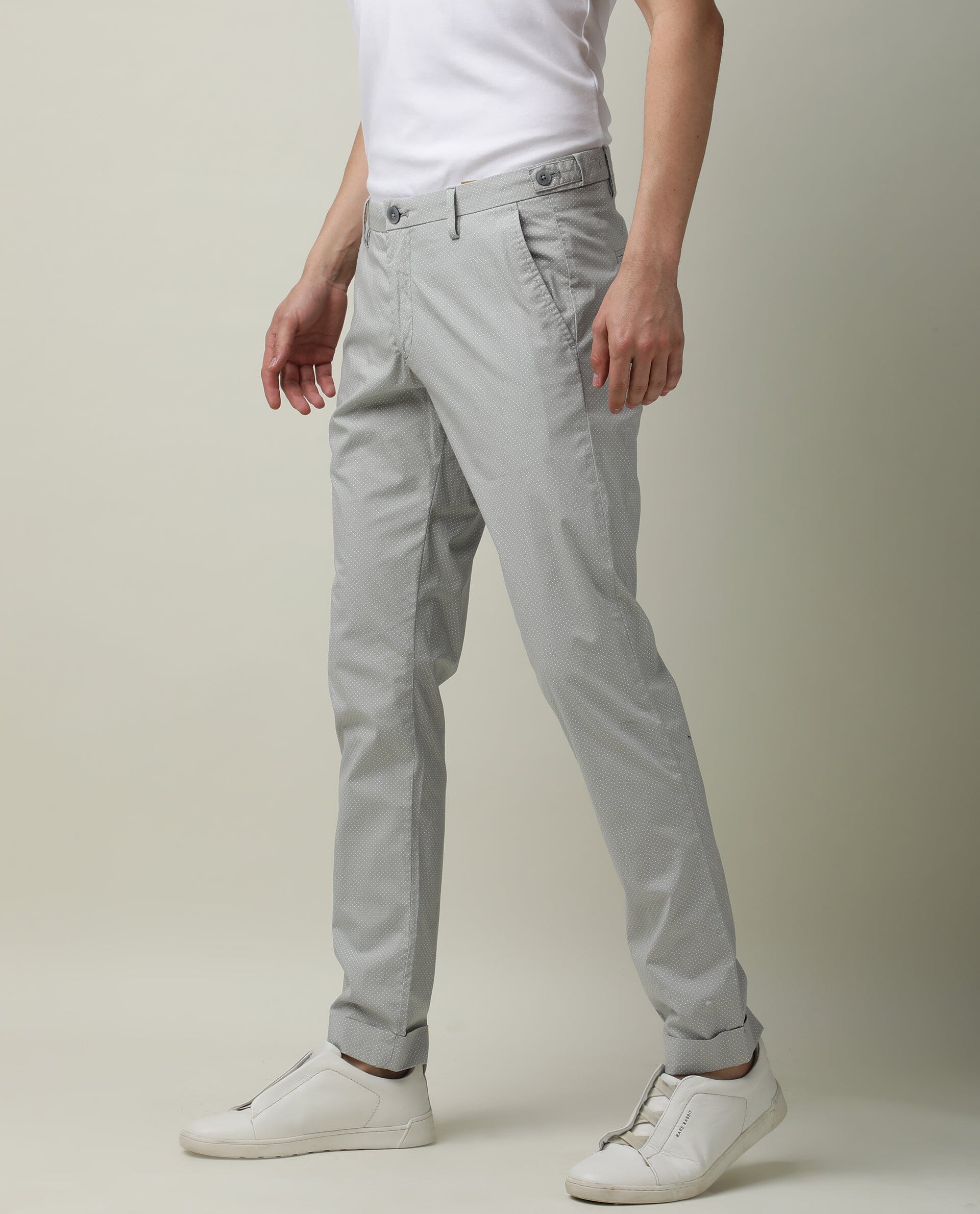 Rare Rabbit Men's Maxim Grey Cotton Polka Print Slim Fit Trouser - Image 3